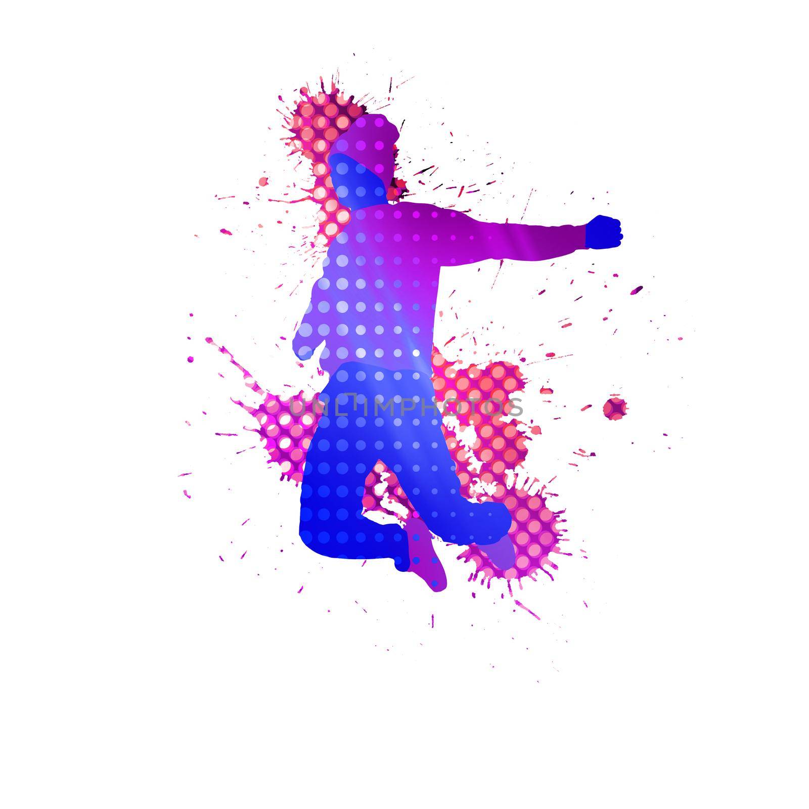 Colorful silhouette of dancer in jump on white background