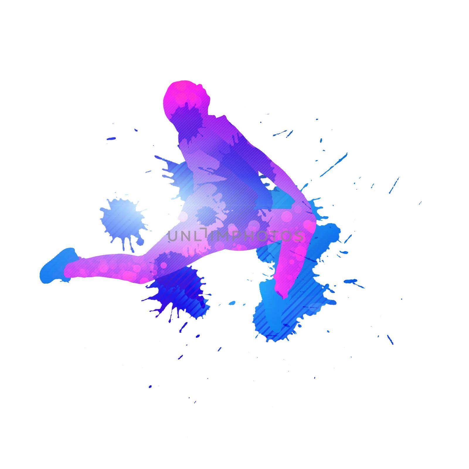 Colorful silhouette of dancer in jump on white background