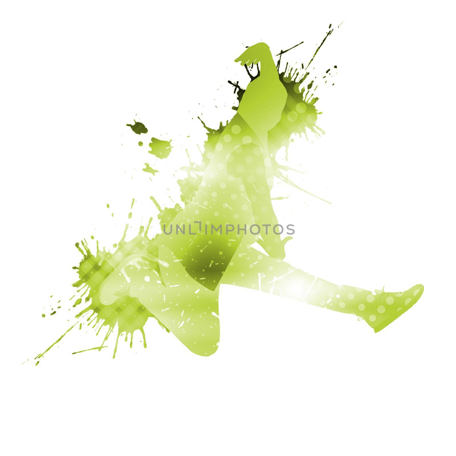 Colorful silhouette of dancer in jump on white background