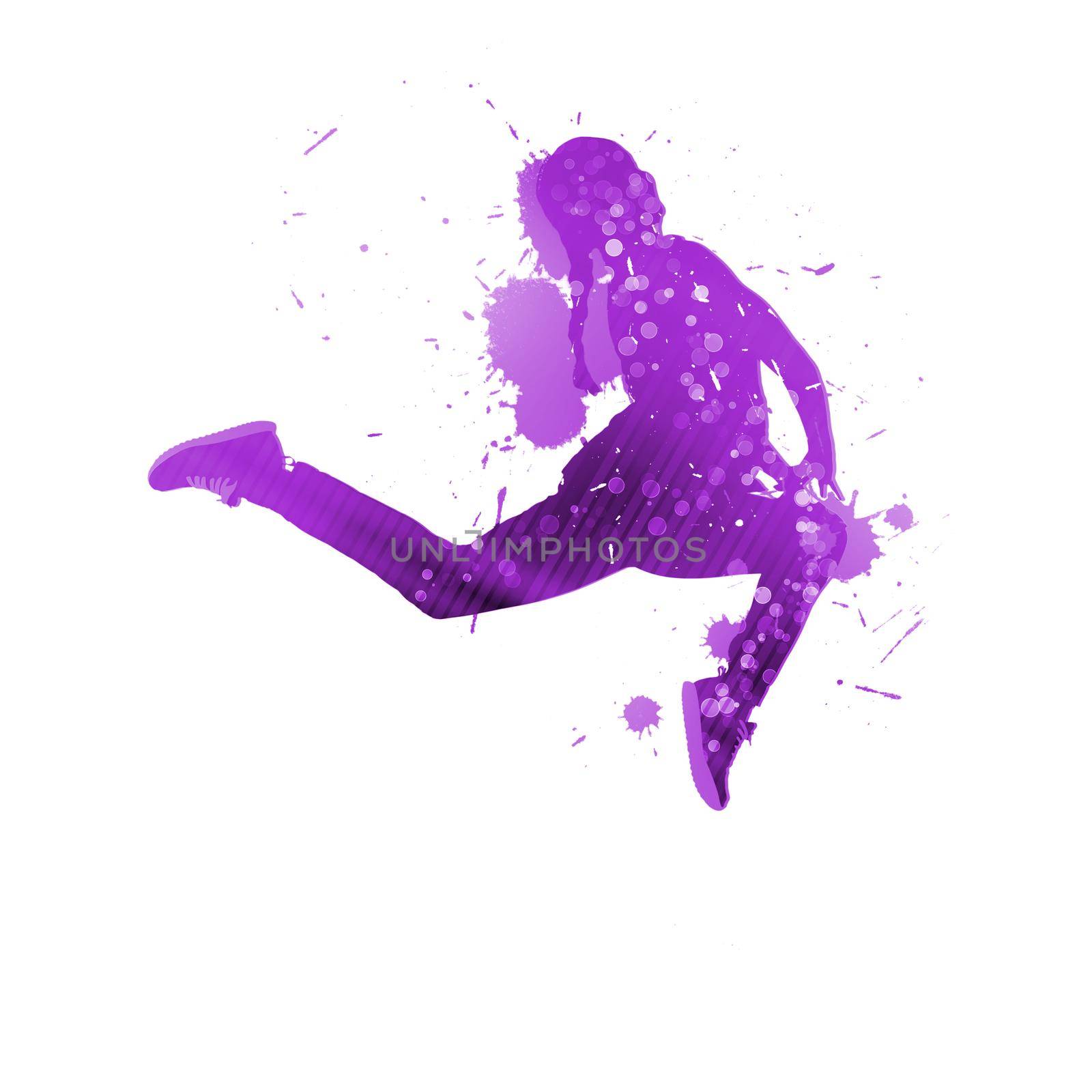 Colorful silhouette of dancer in jump on white background