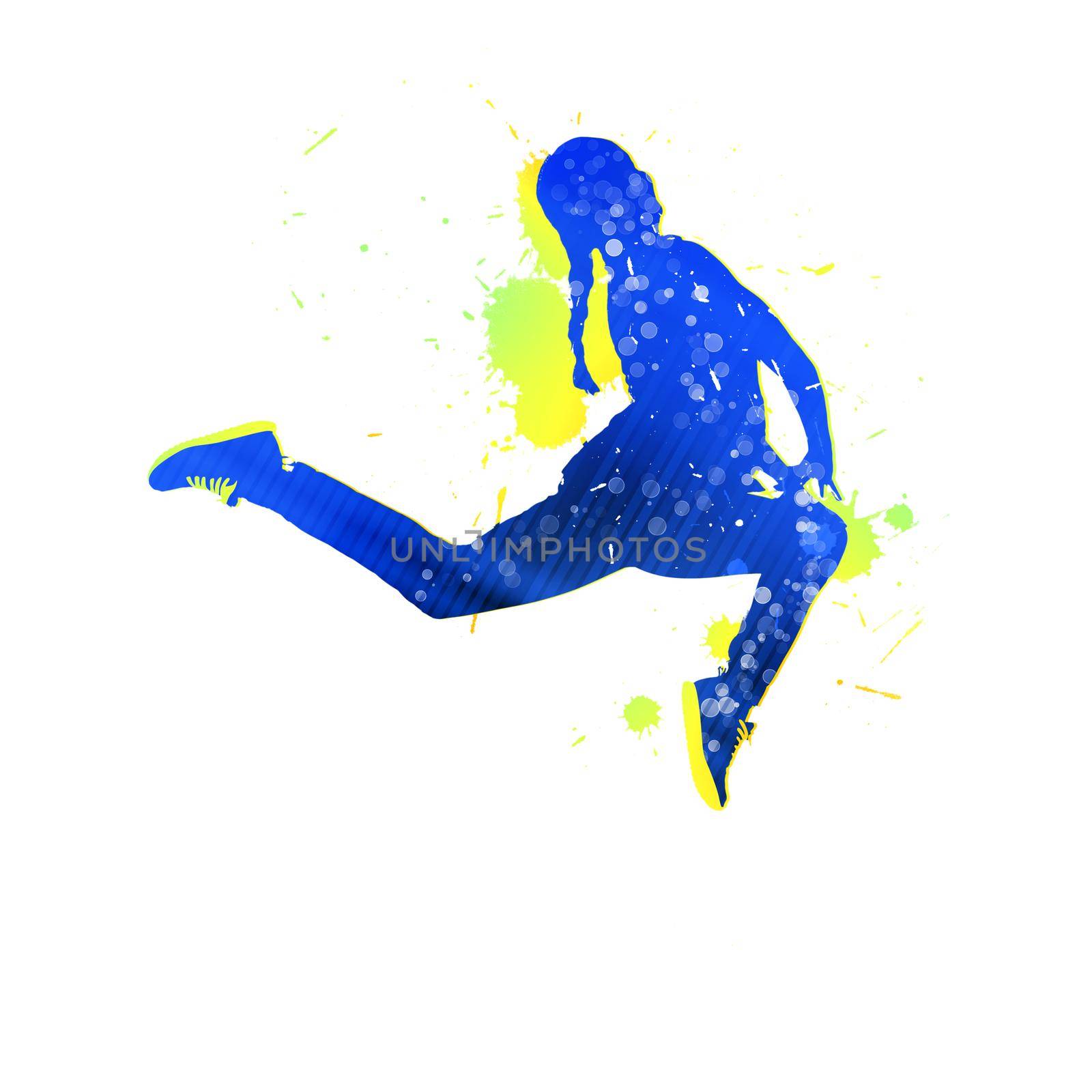 Colorful silhouette of dancer in jump on white background