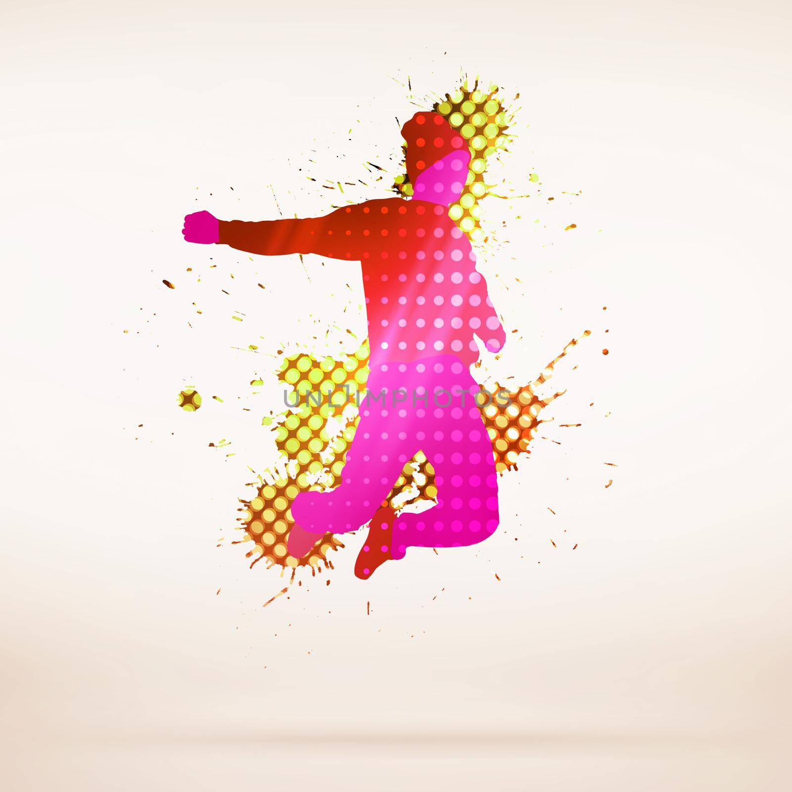 Colorful silhouette of dancer in jump on white background