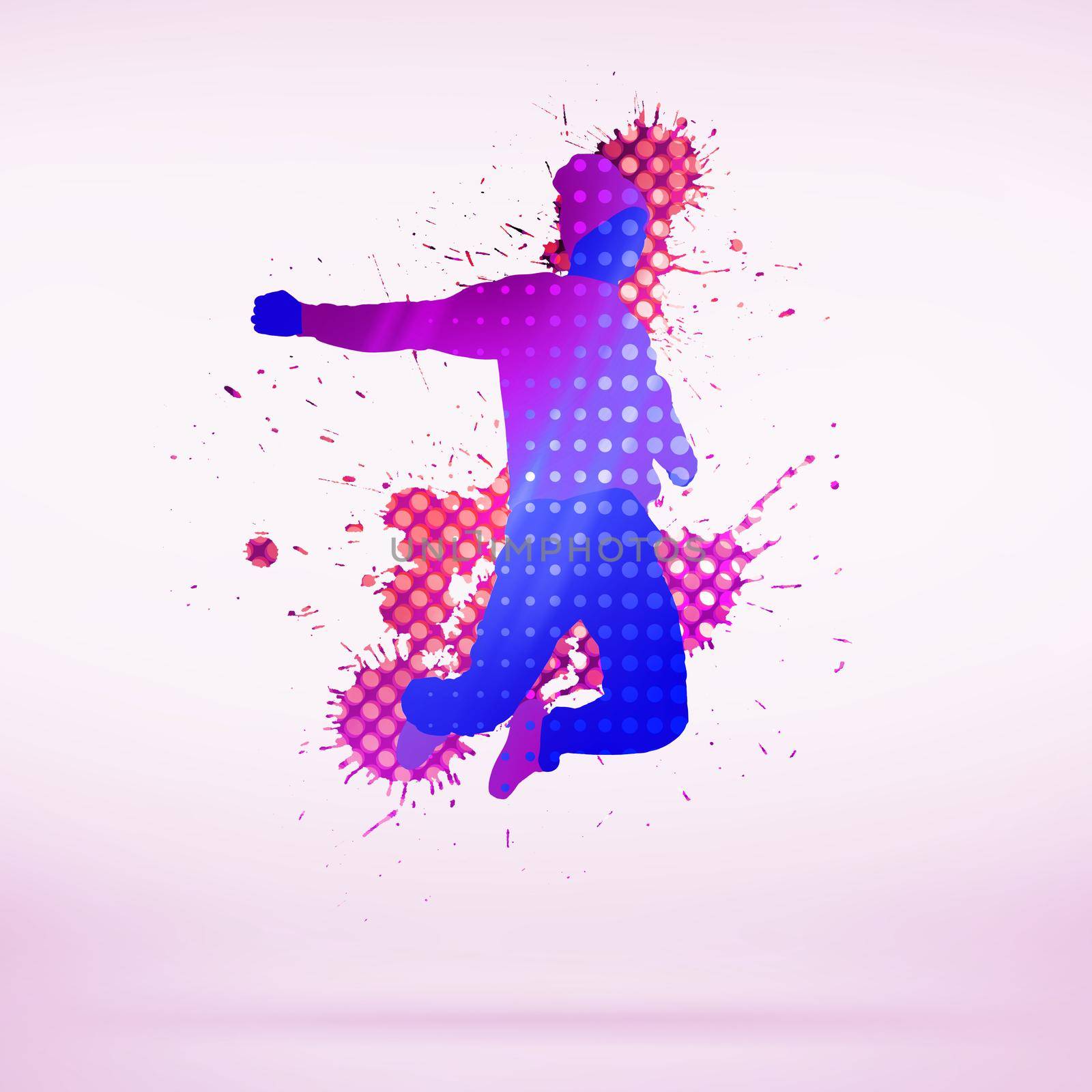 Colorful silhouette of dancer in jump on white background