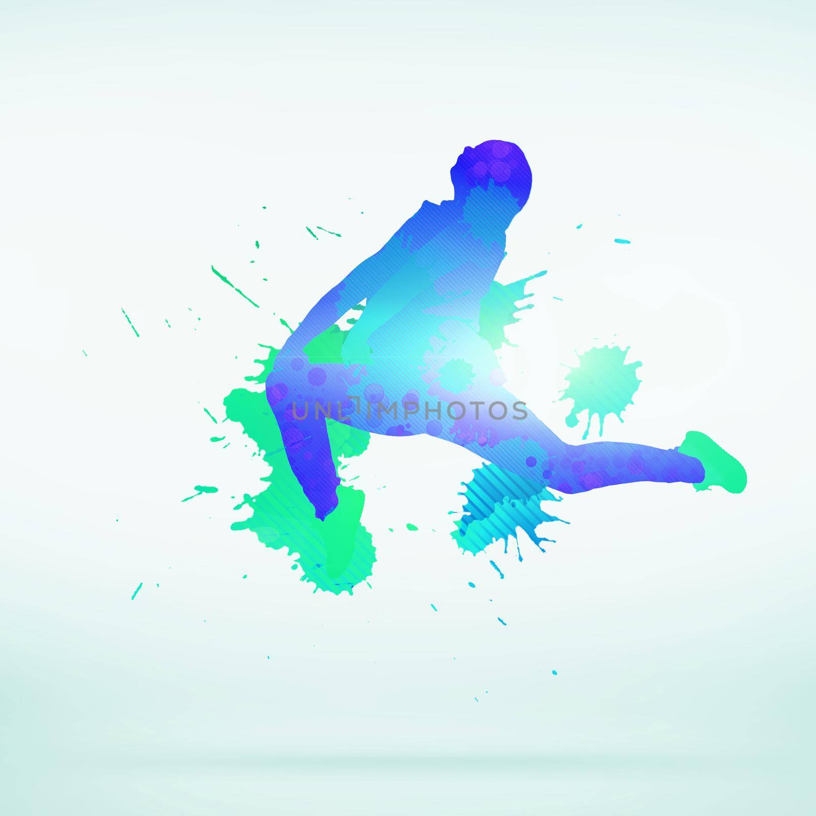 Colorful silhouette of dancer in jump on white background