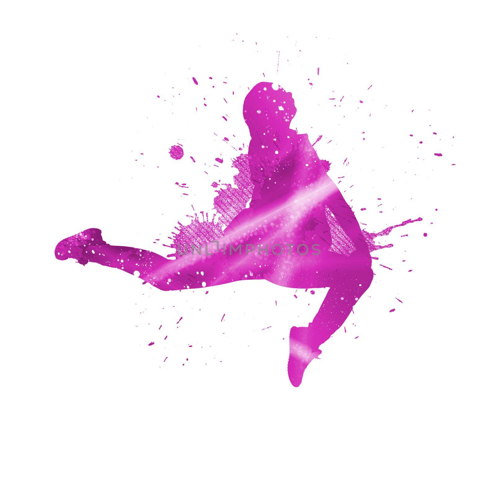 Colorful silhouette of dancer in jump on white background