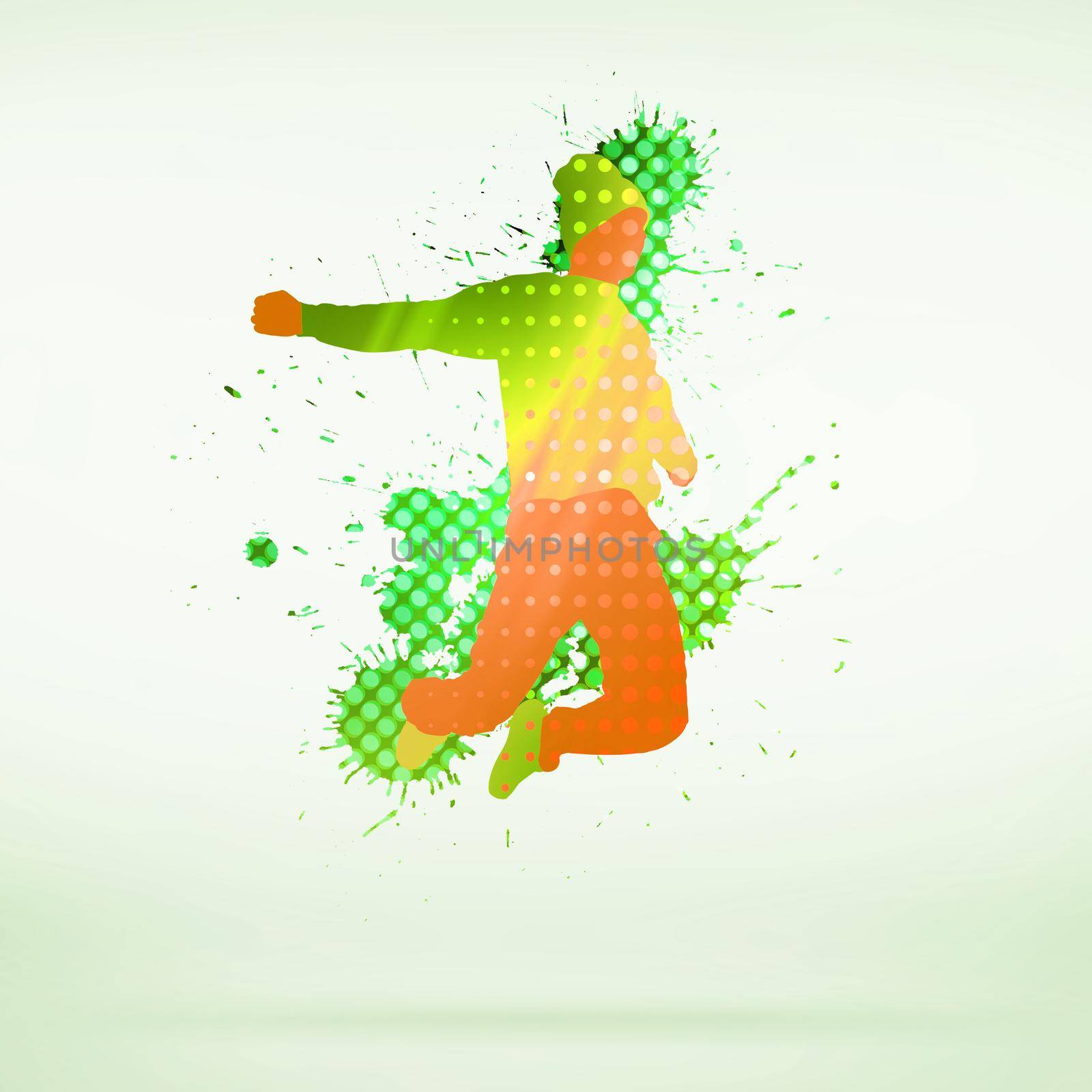 Colorful silhouette of dancer in jump on white background