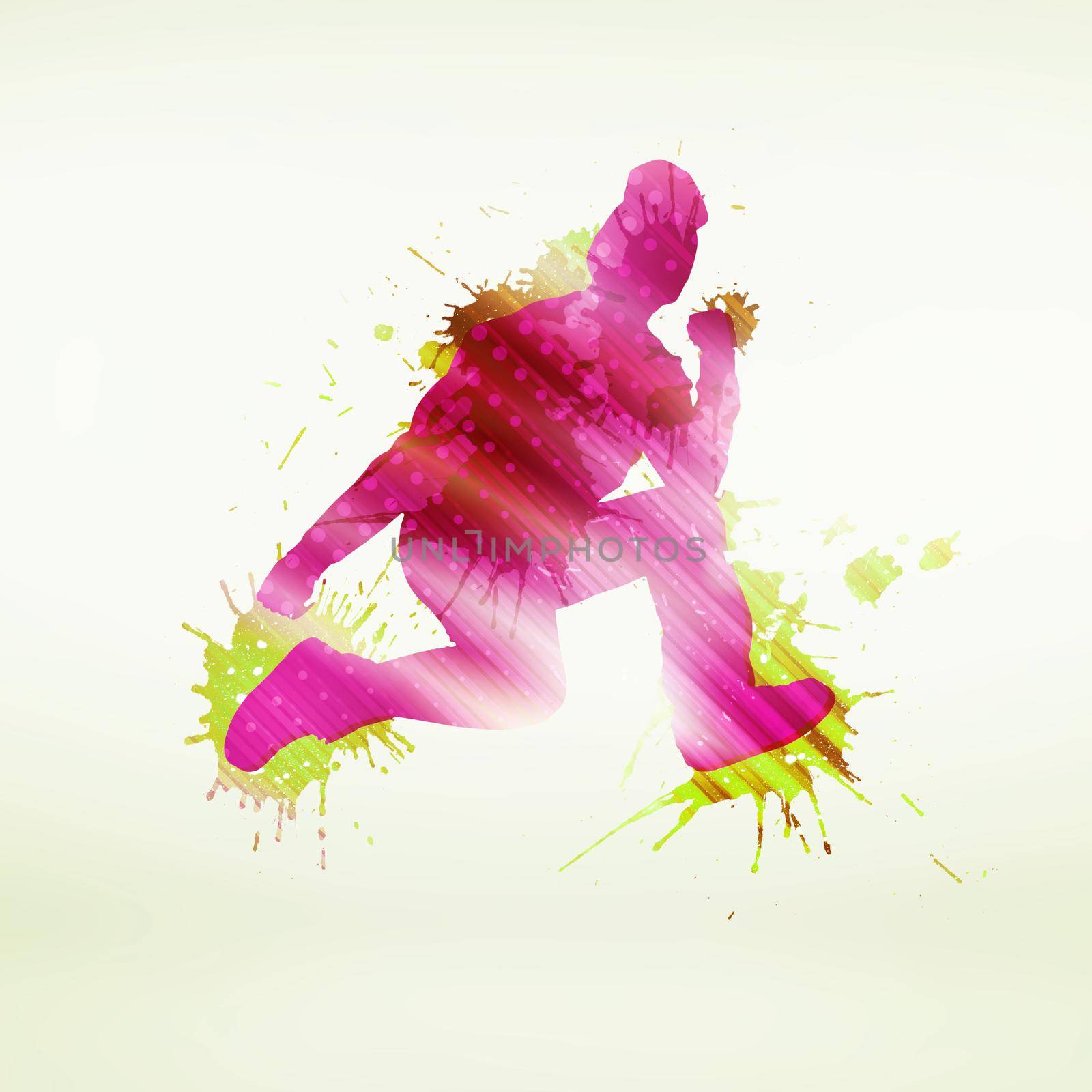 Colorful silhouette of dancer in jump on white background