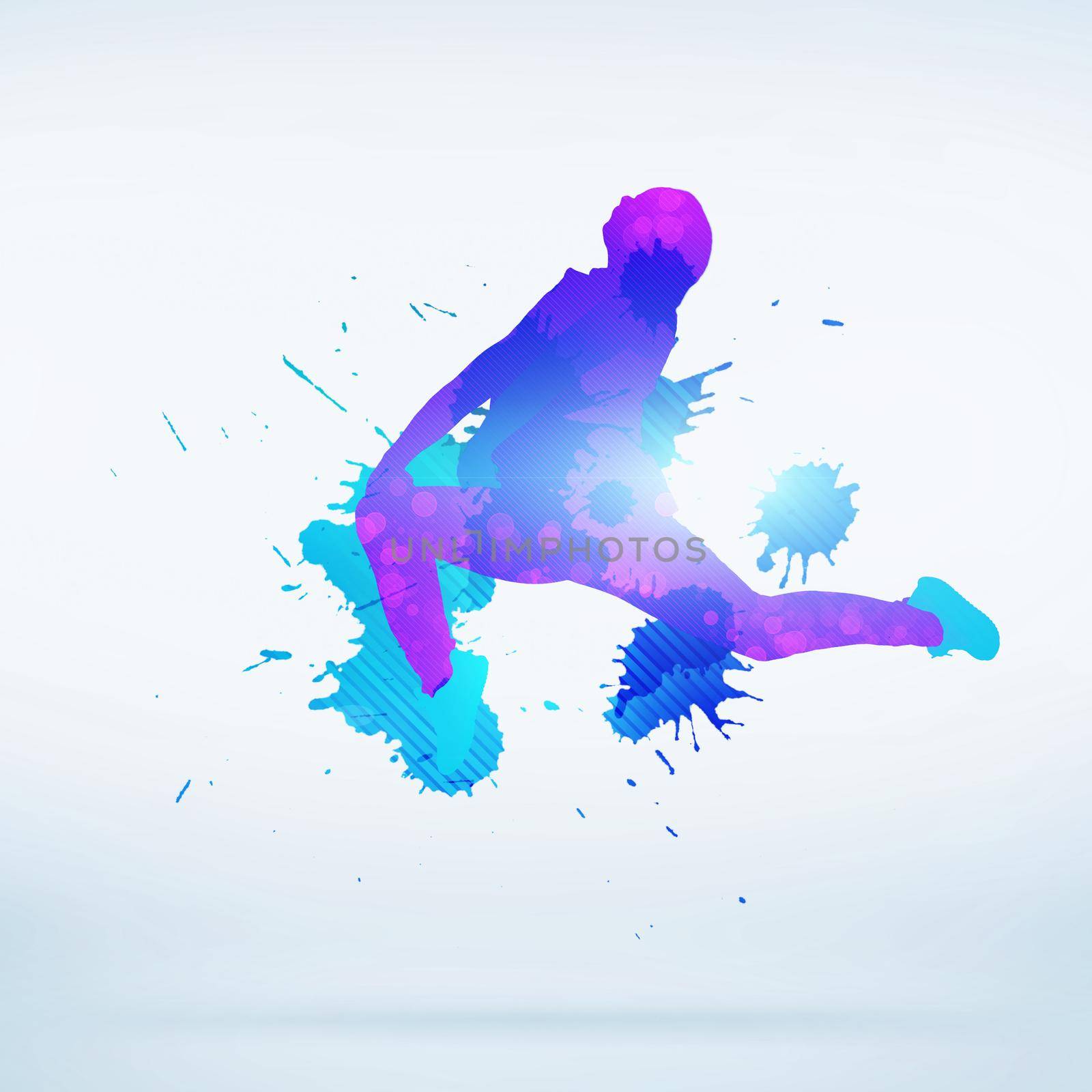 Colorful silhouette of dancer in jump on white background