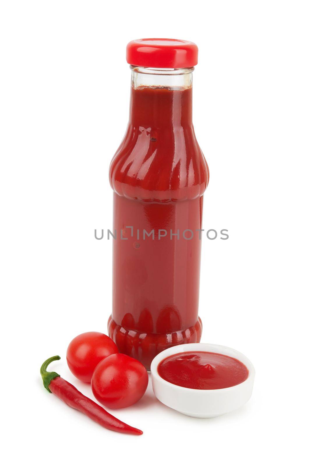 Bottle of tomato sauce or ketchup isolated on white background