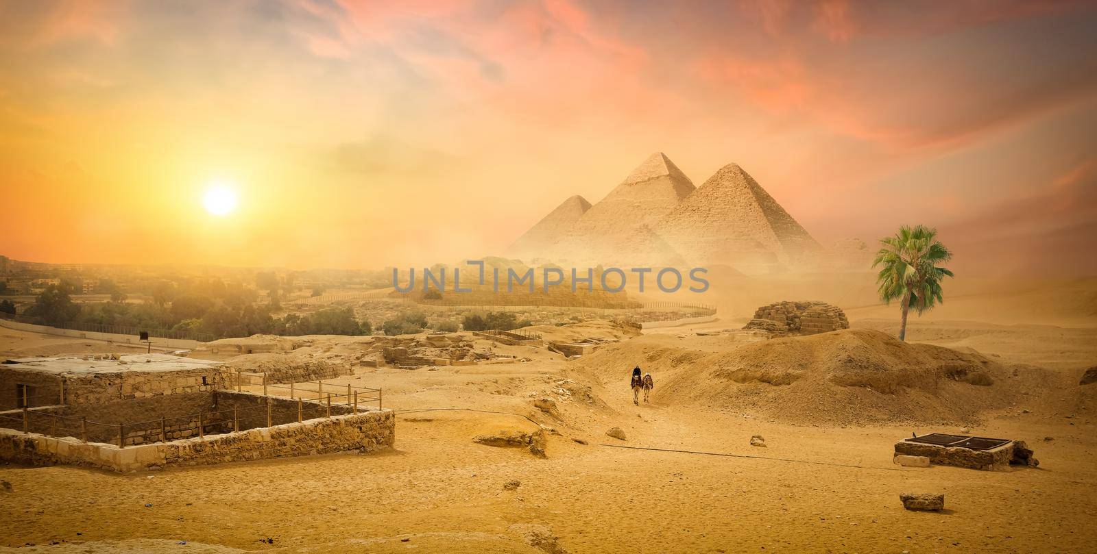 Pyramid in sand desert by Givaga
