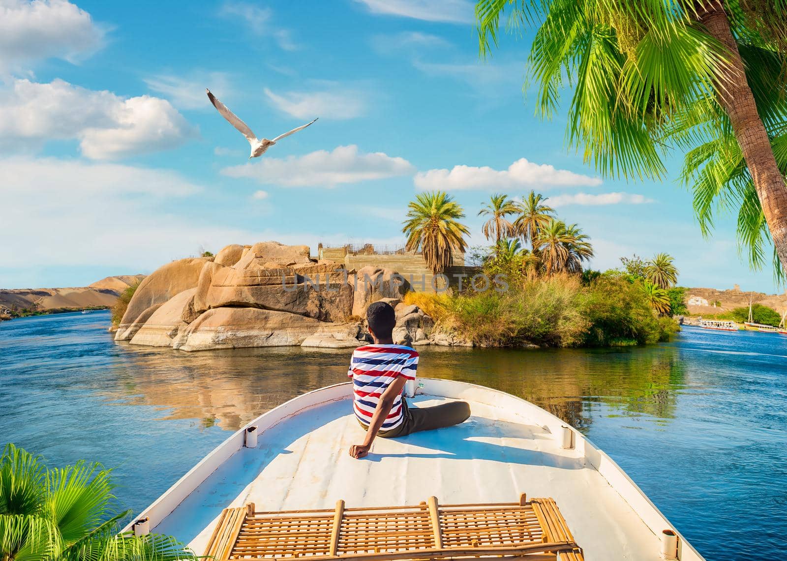 Boat on the nile and island by Givaga