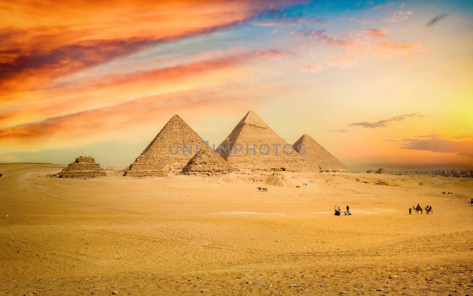 Egyptian pyramid in sand desert by Givaga