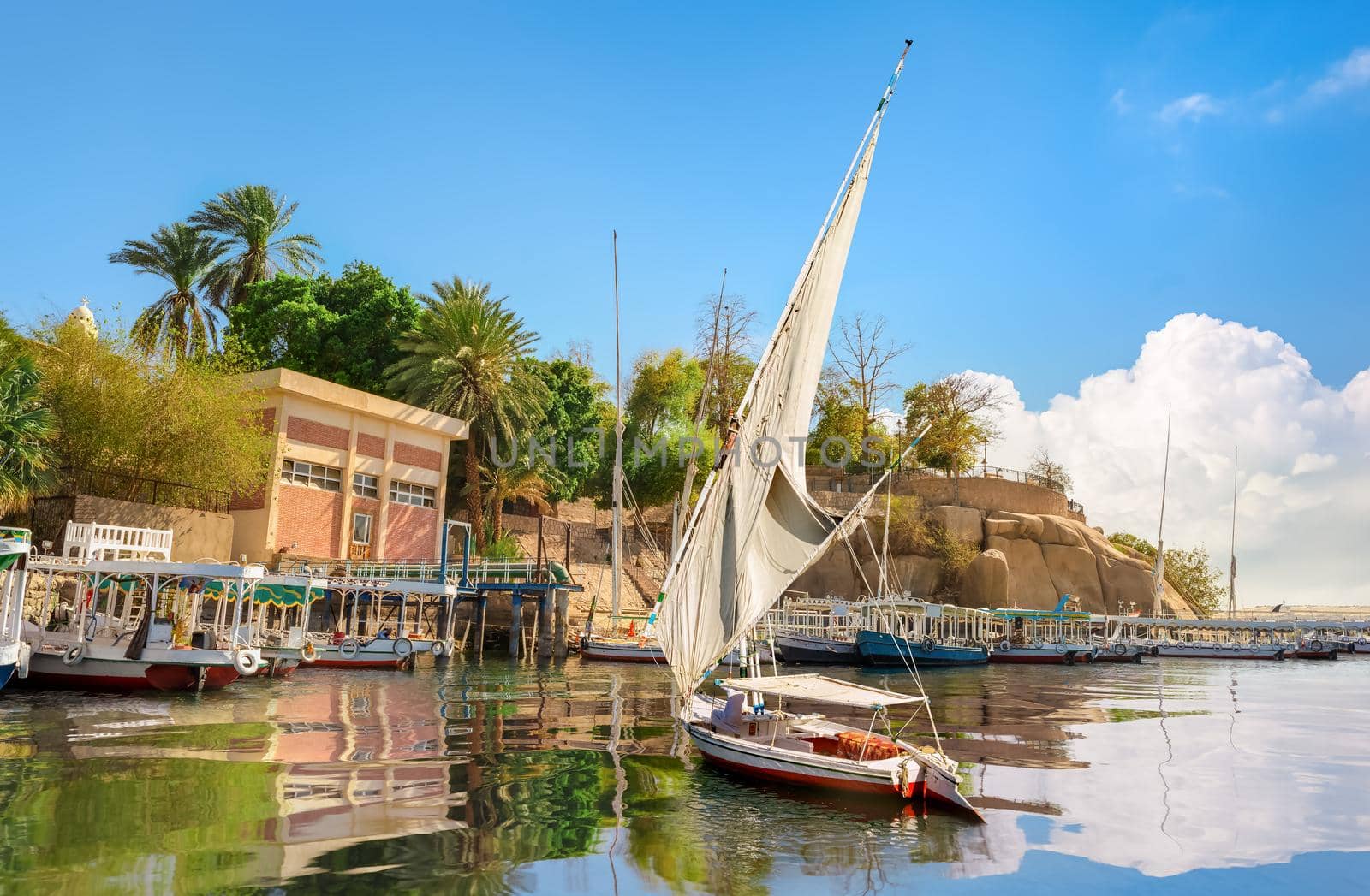 River Nile and boats at day in Aswan