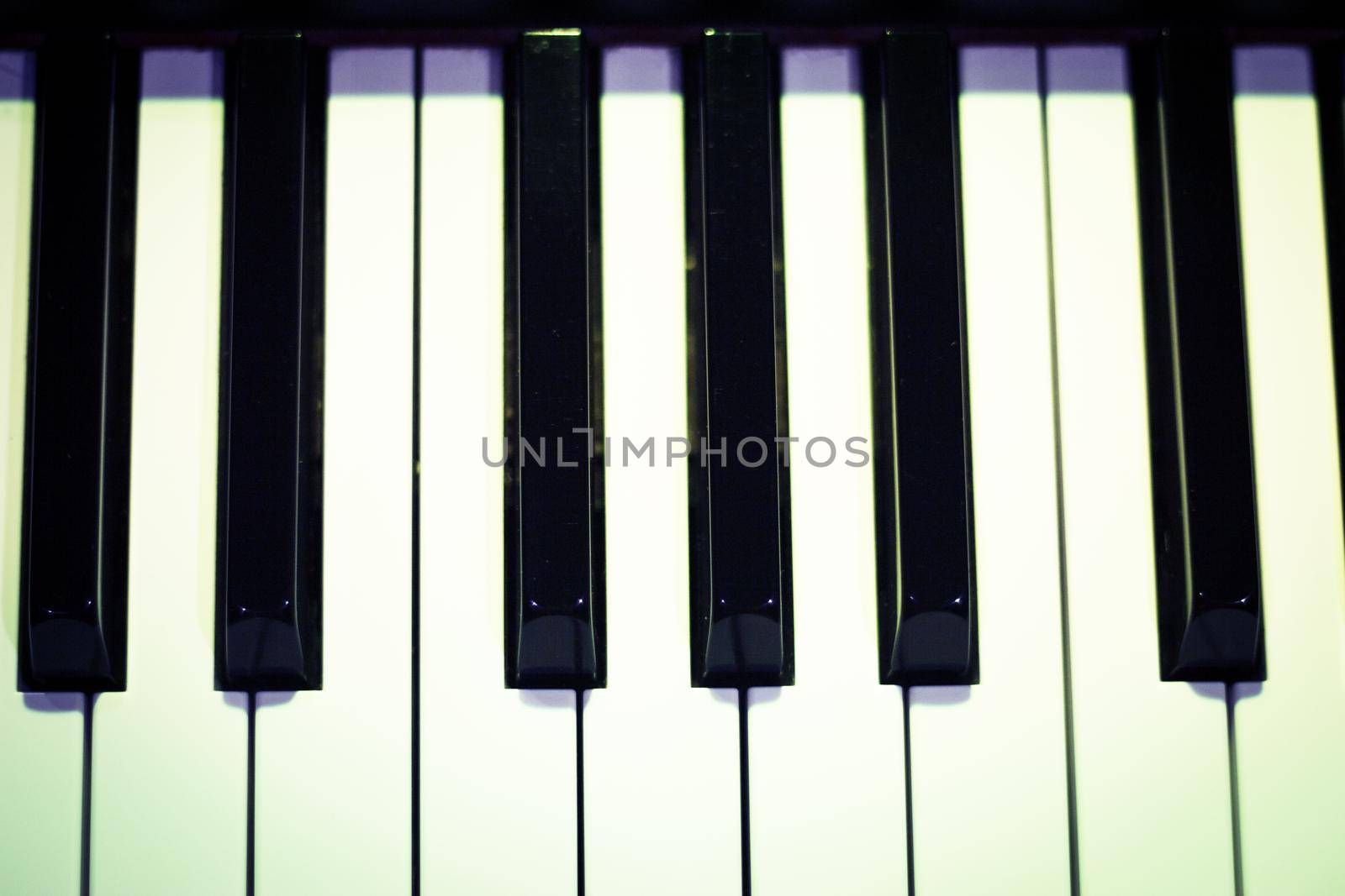 Keyboard part of a piano. No people