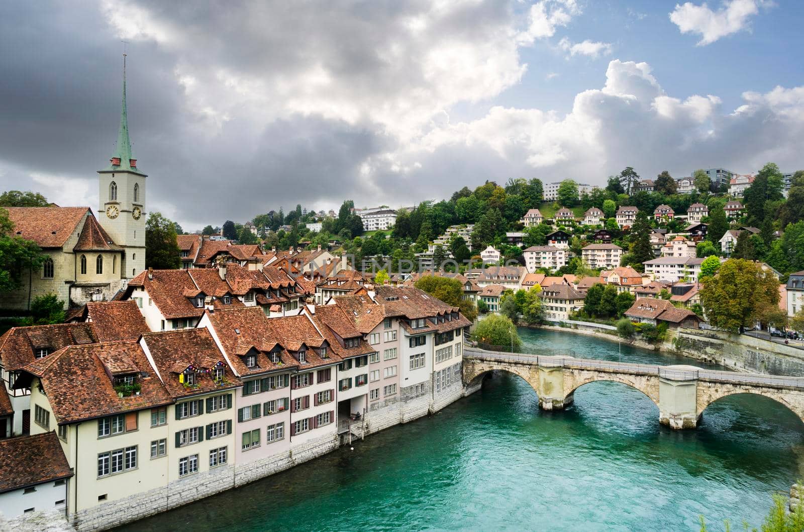 View of the river Aar as it flows through the medieval city of Bern. by csbphoto