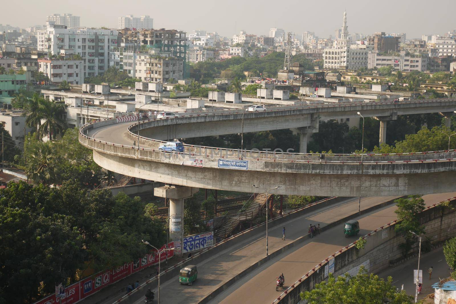 fly over and residential buildings in dhaka city in bangladesh.