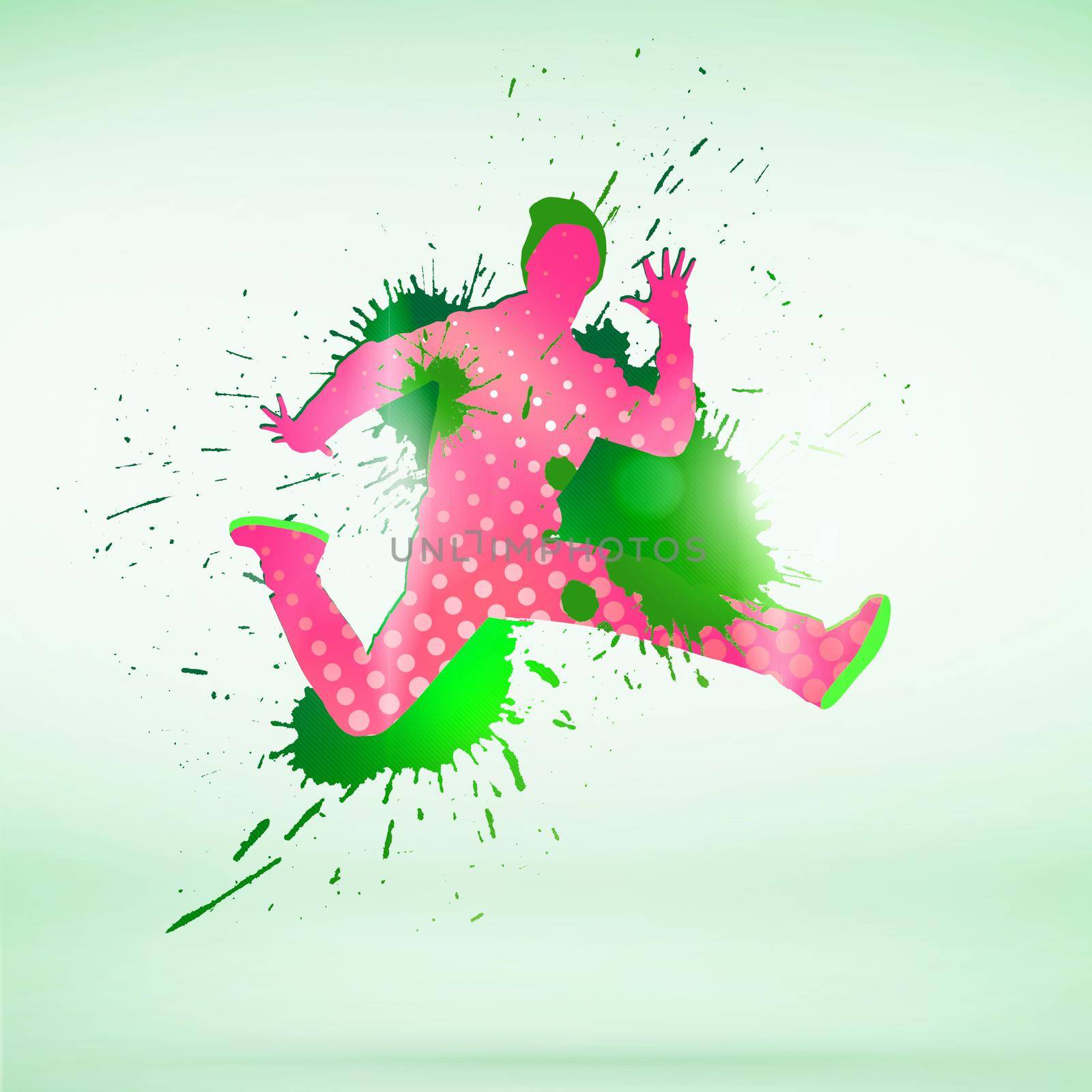 Image with colorful silhouette of dancer on white background
