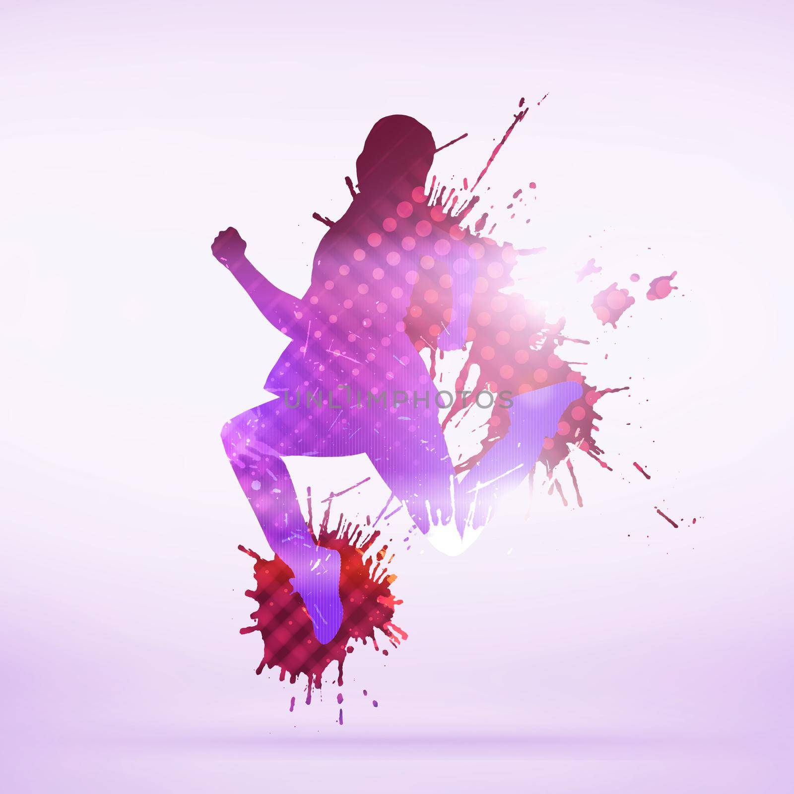 Image with colorful silhouette of dancer on white background