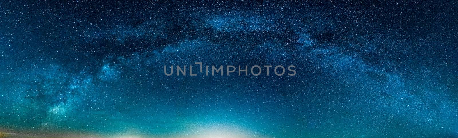 Amazing Panoramic Landscape view of Milky way over Night sky. High quality photo