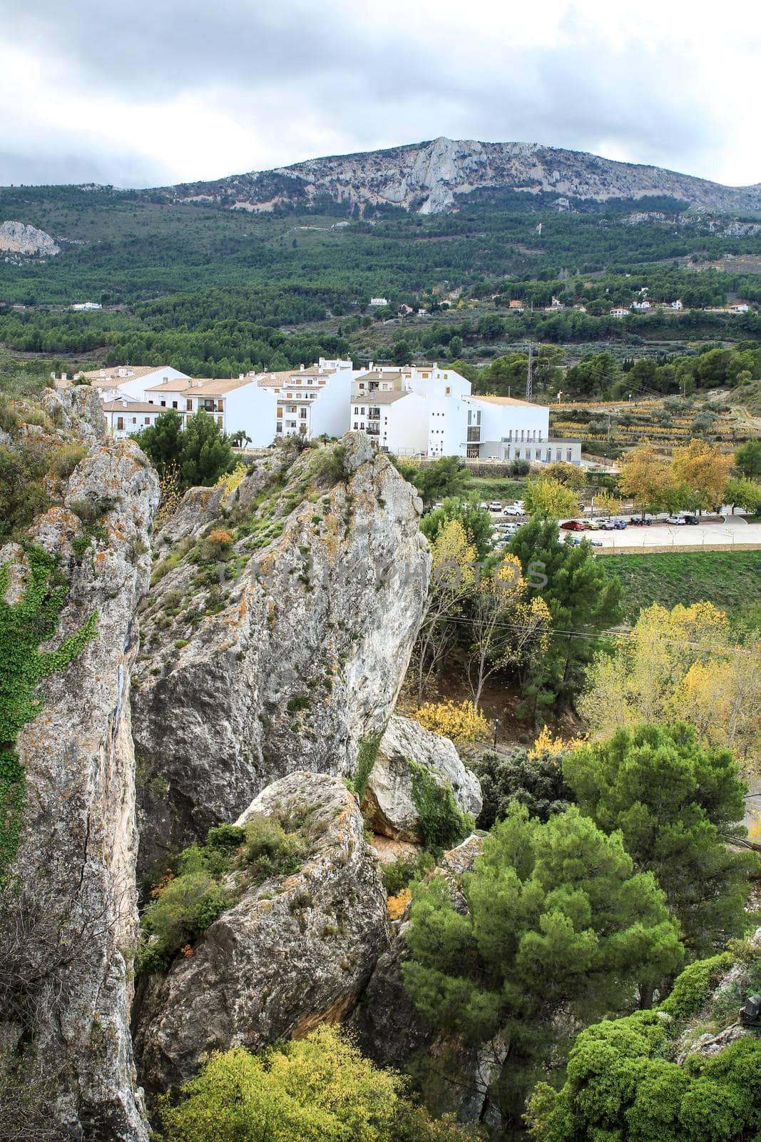 Guadalest village surrounded by vegetation and the Castle by soniabonet