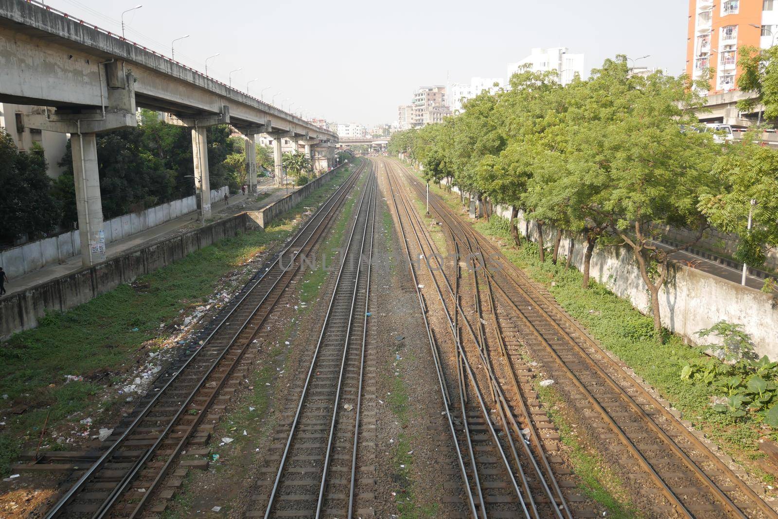 dhaka bangladesh 23 november 2021. train platform at sunset in khilgao area .