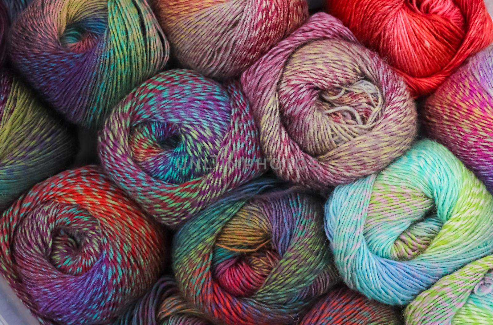 Several rolls of yarn picked up from above