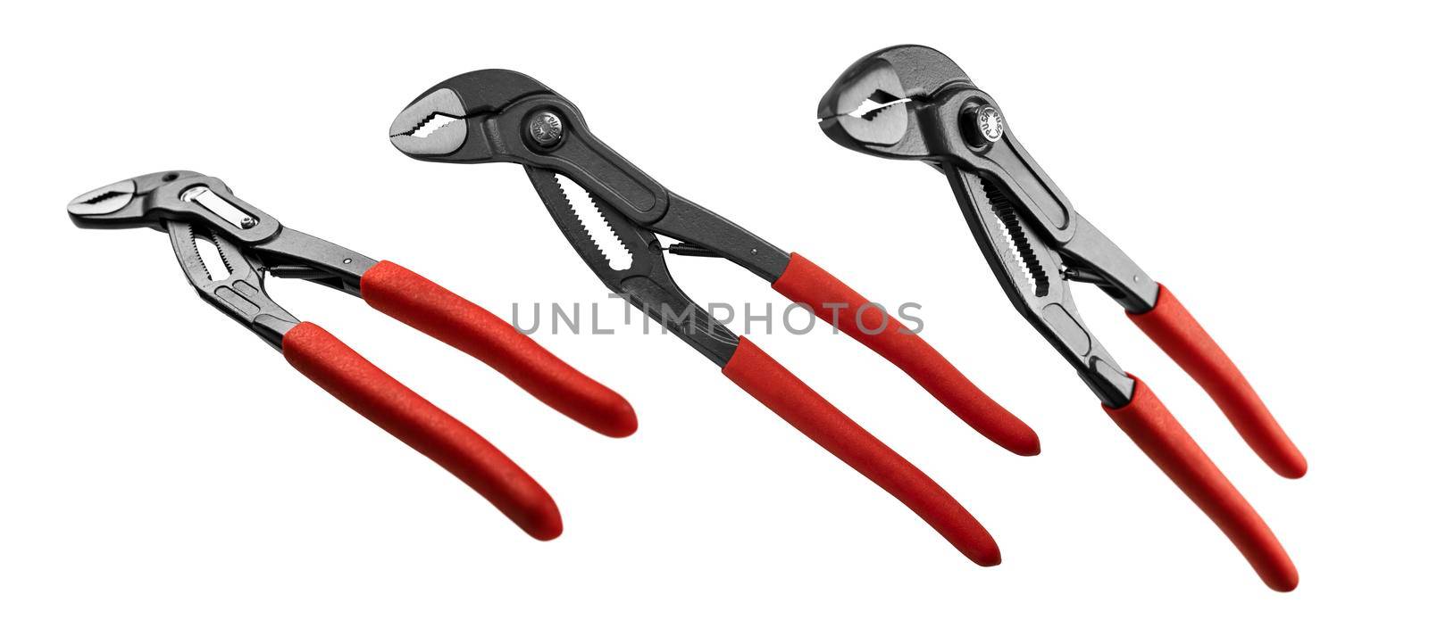 Adjustable wrench in different angles on a white background.