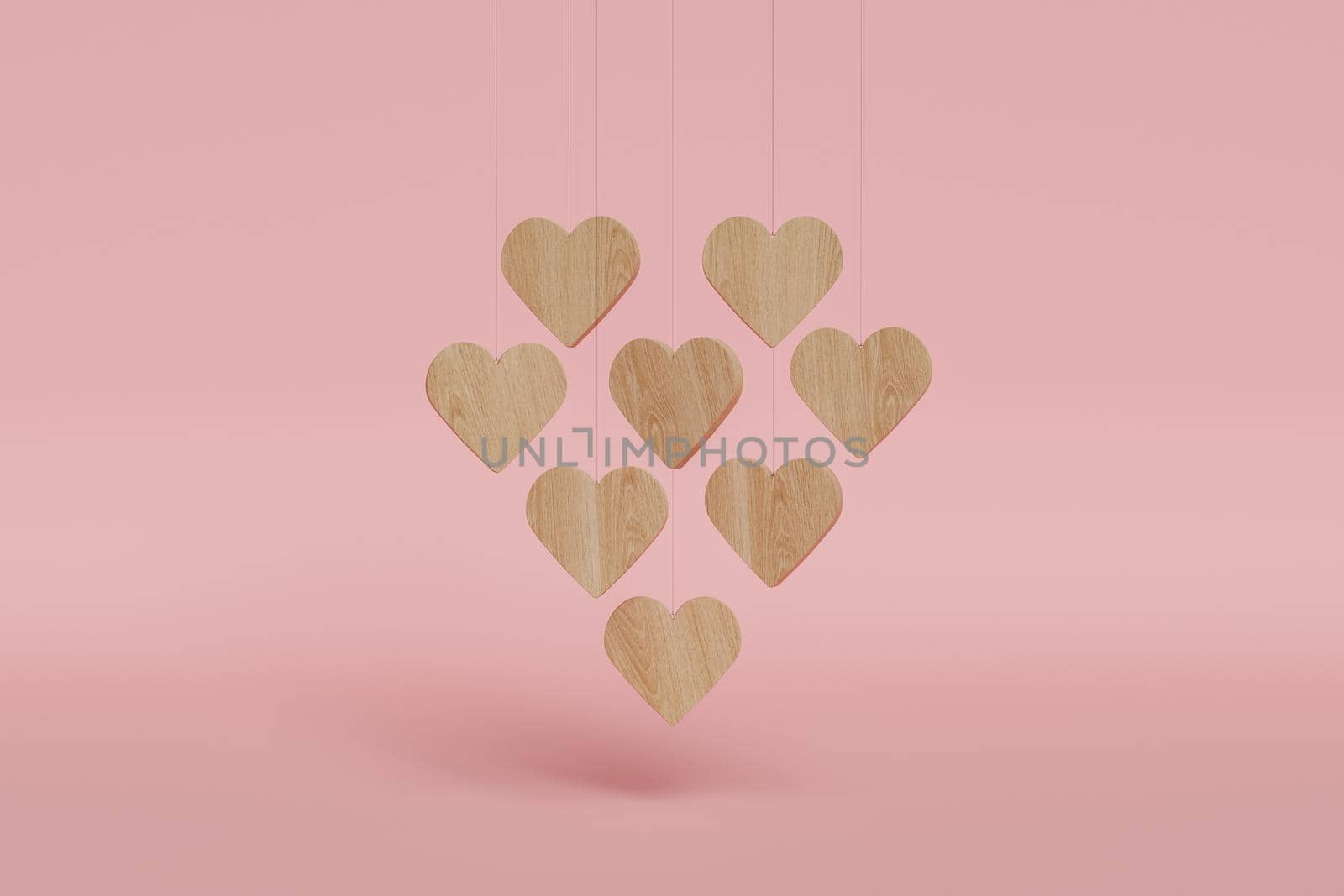wooden hearts hanging on red background by asolano