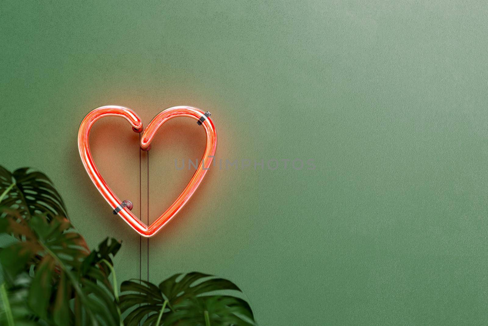 heart neon lamp on a green wall by asolano