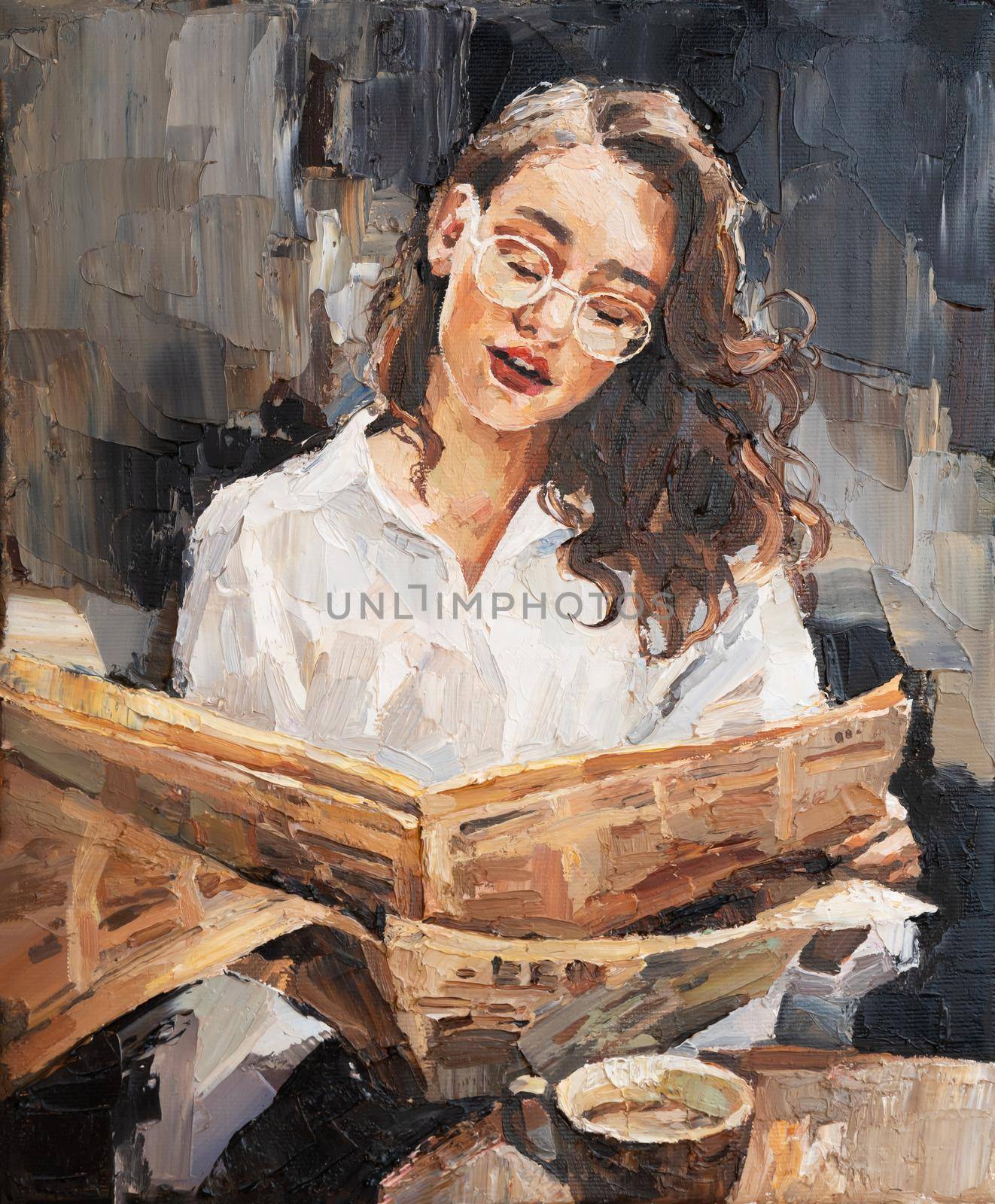A girl with glasses is reading a newspaper. by jannojan
