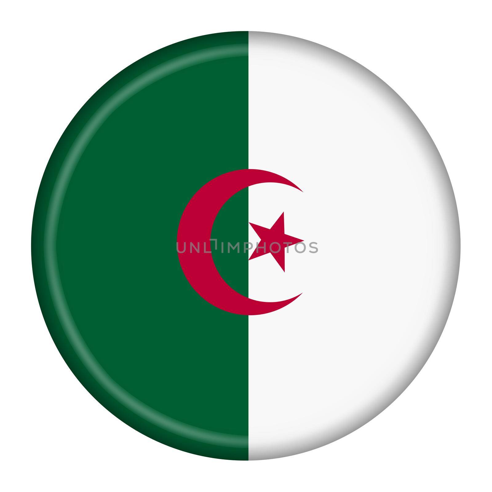 An Algeria flag button 3d illustration with clipping path