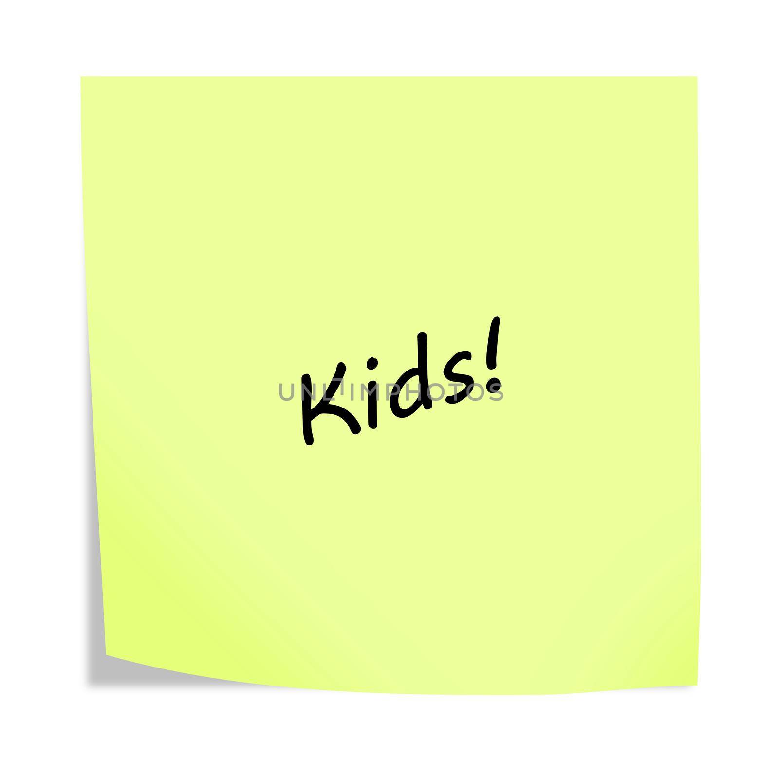 A Kids 3d illustration post note reminder on white with clipping path