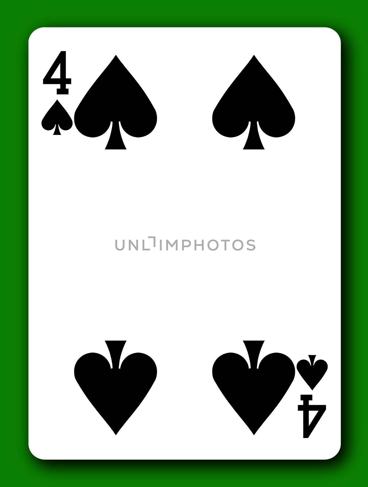 A 4 Four of Spades playing card with clipping path to remove background and shadow 3d illustration