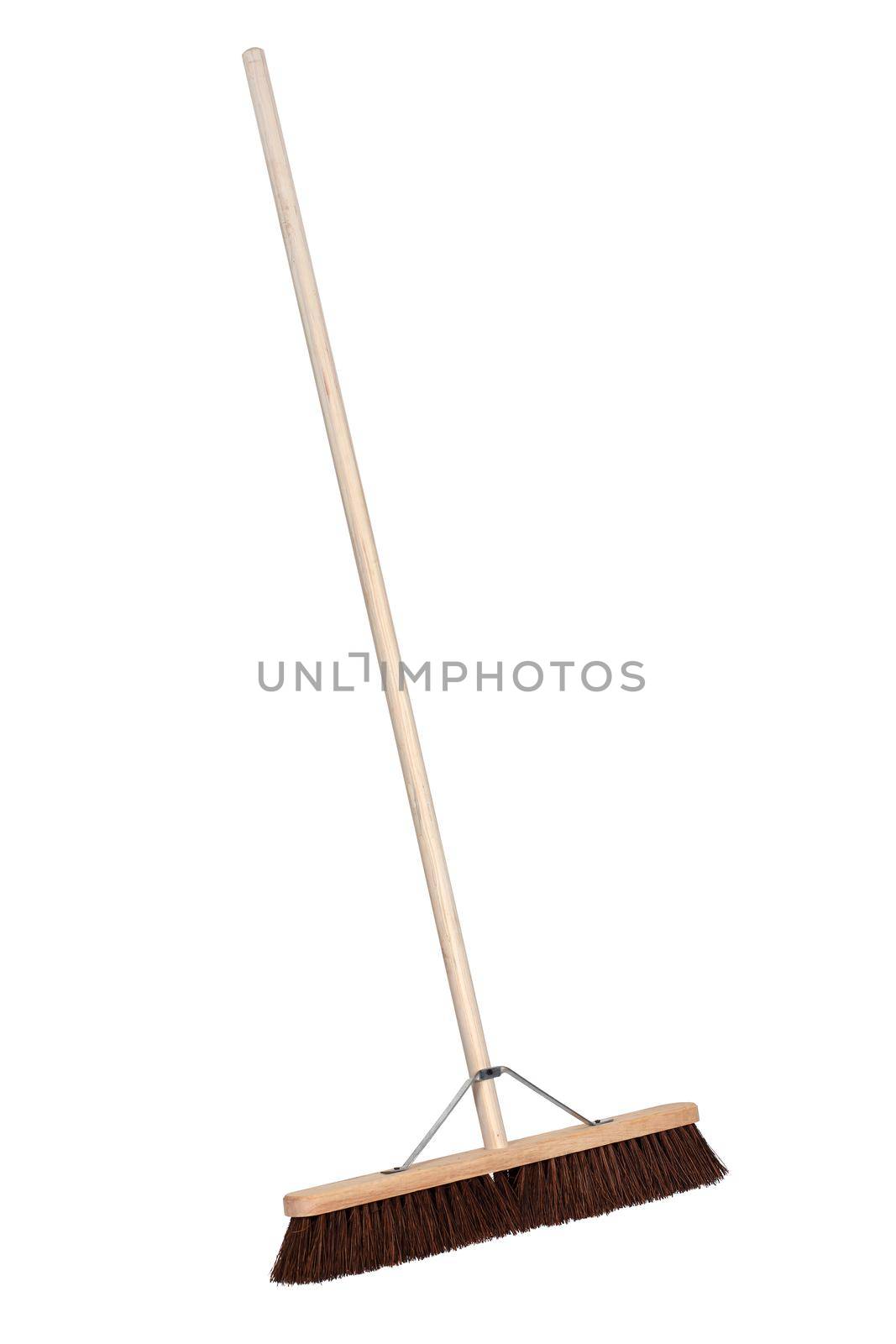 A wood yard broom inclined left on white background