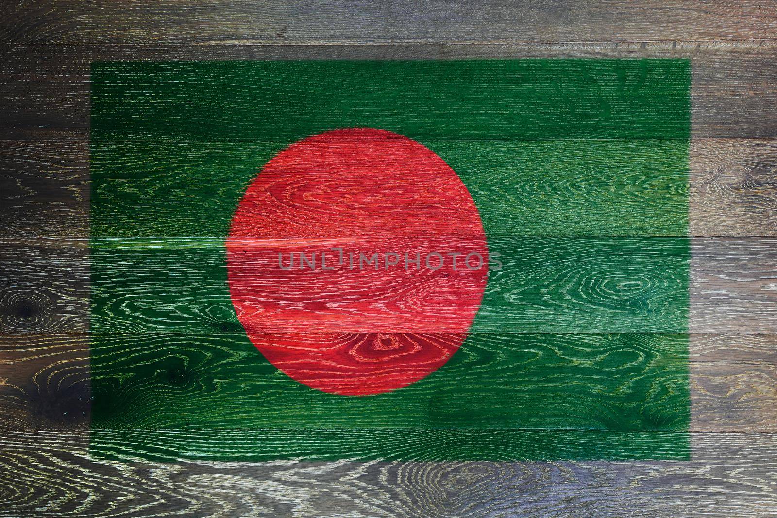 A Bangladesh flag on rustic old wood surface background