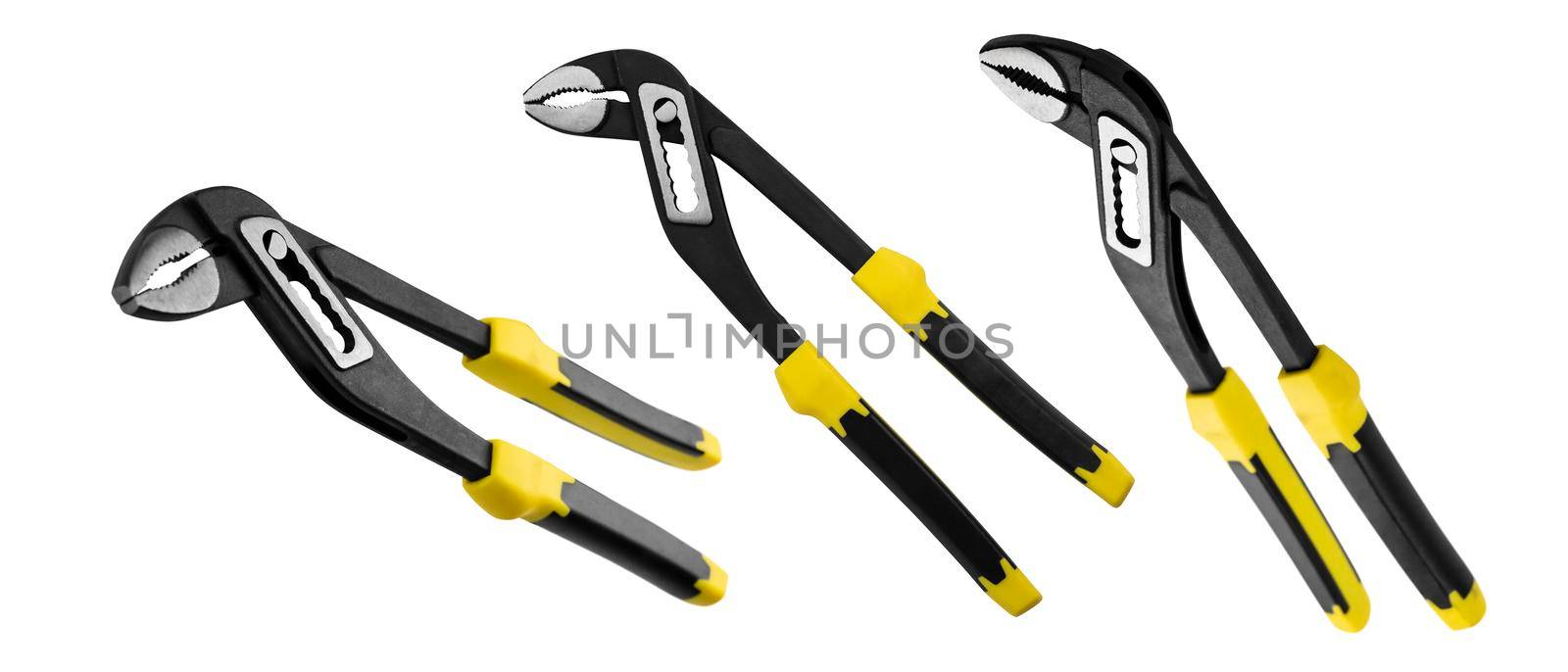 Adjustable wrench in different angles on a white background.