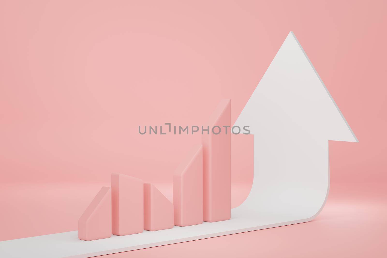 3d render of minimal pastel bar graph. Scene of seo marketing design. Growing forward for success.  by tanatpon13p