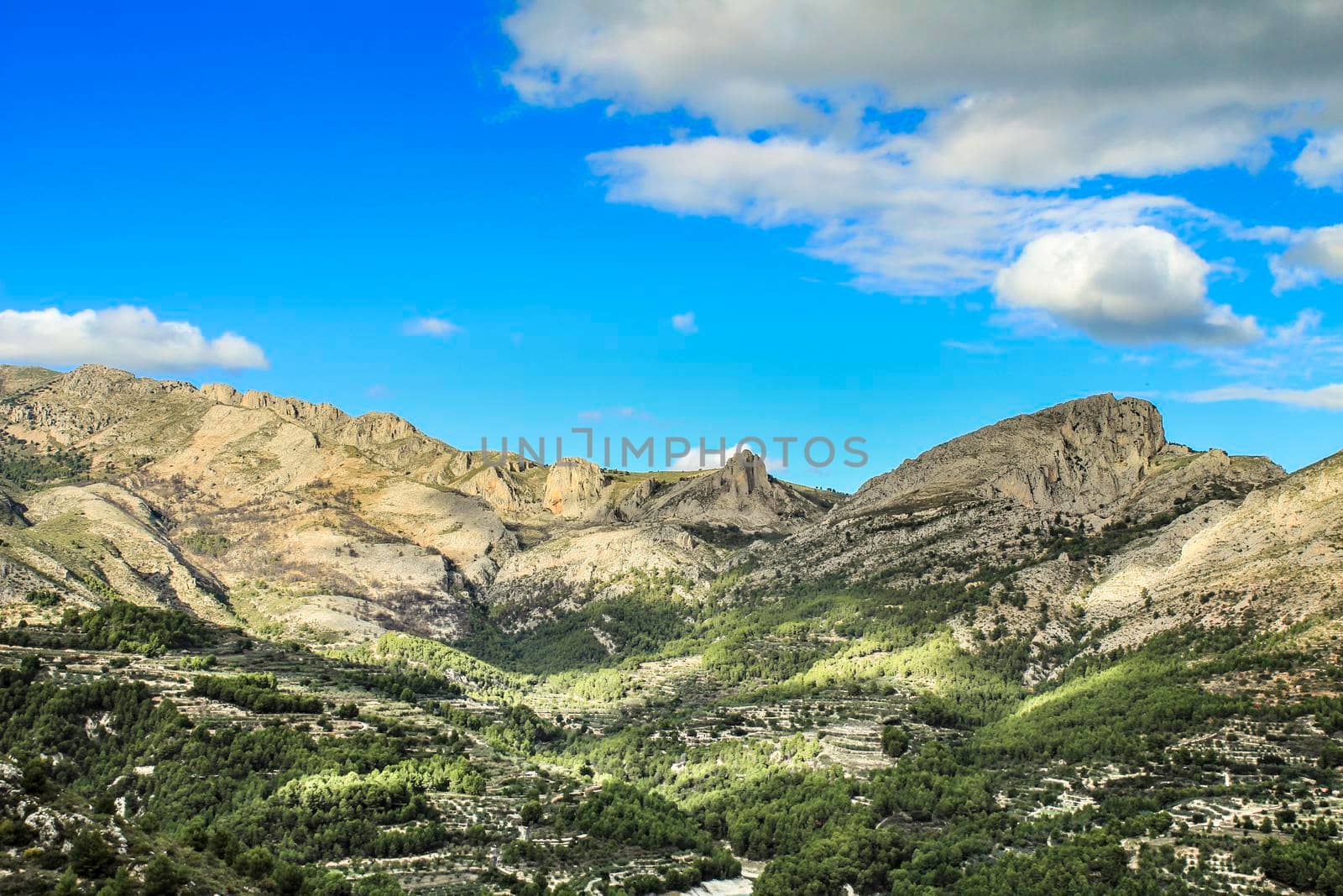 Beautiful landscape of the valley of Guadalest on a sunny day