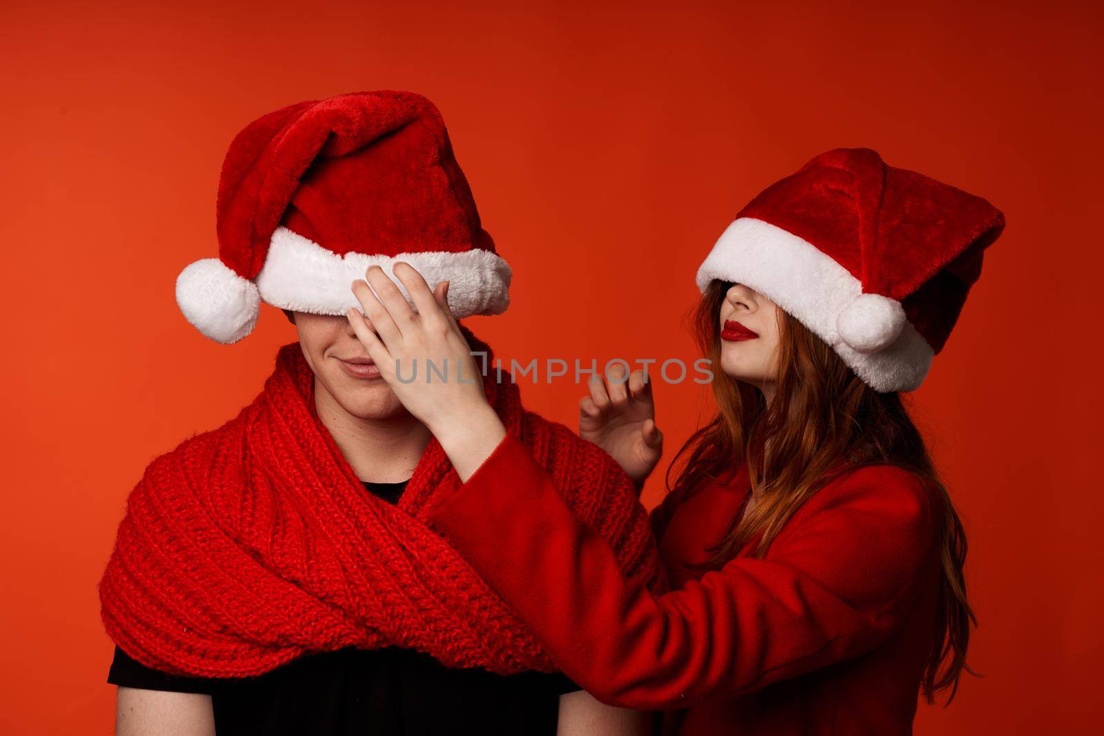 Man and woman together holiday romance New year fun isolated background. High quality photo