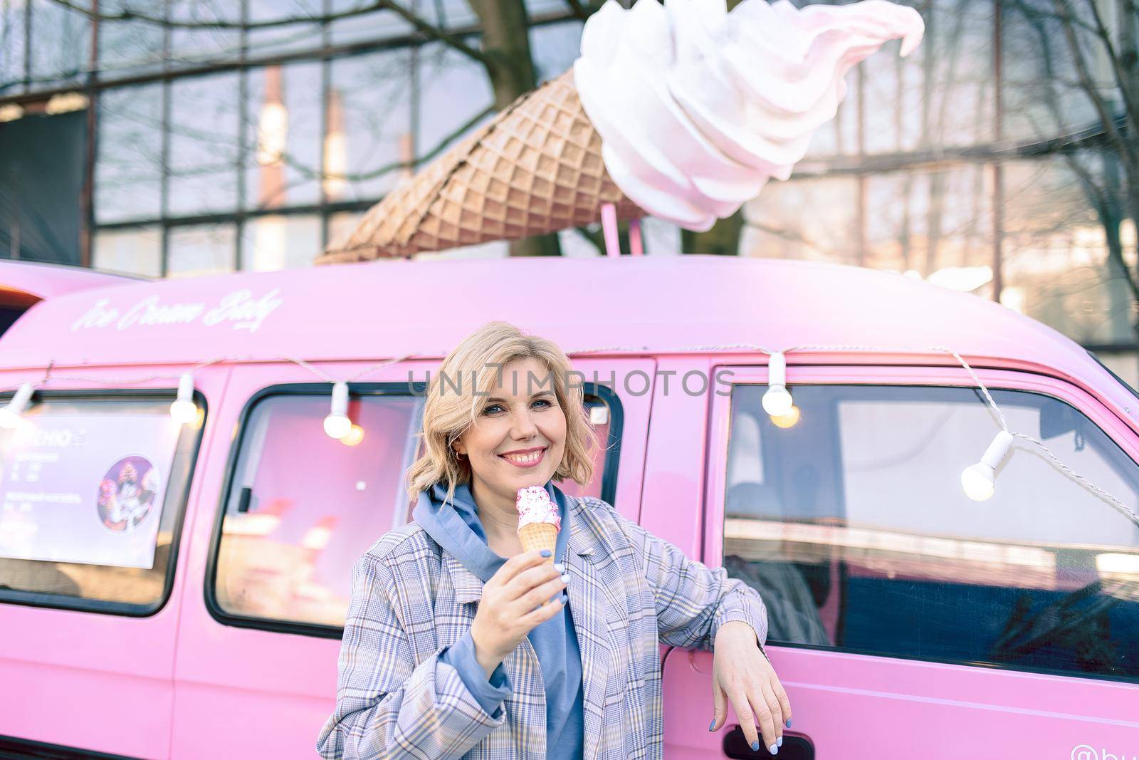 Super happiness girl holding ice cream in the right hand by nasdushka
