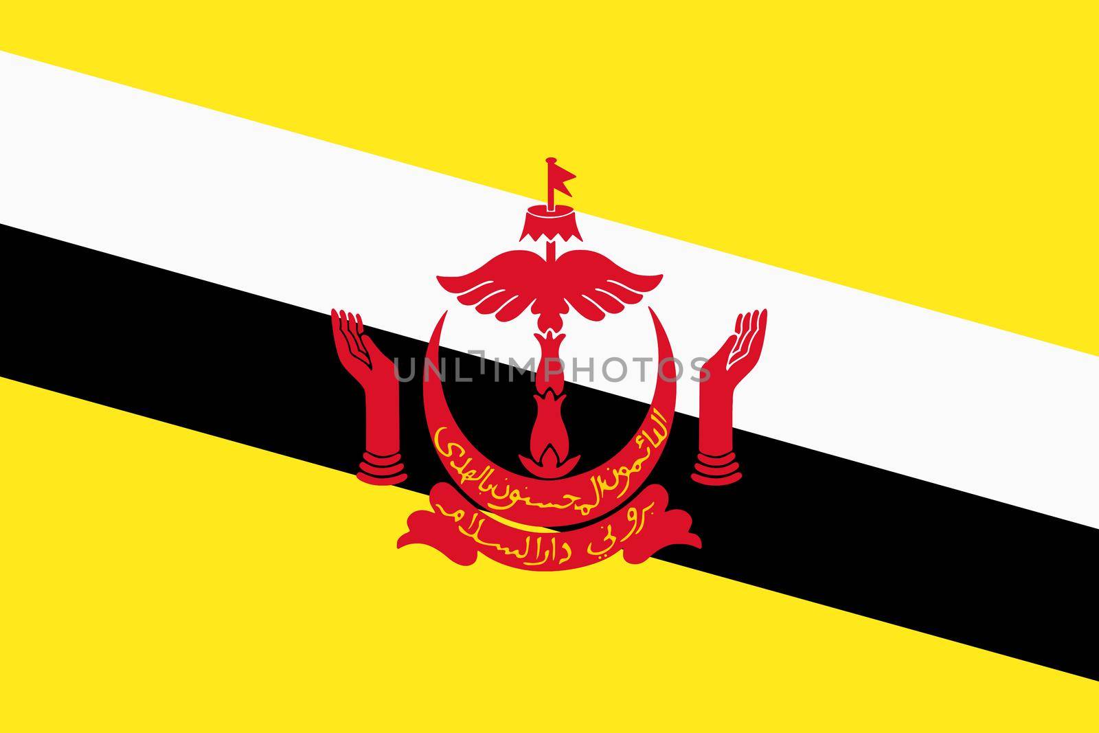 A Brunei flag background illustration red yellow green coat of arms