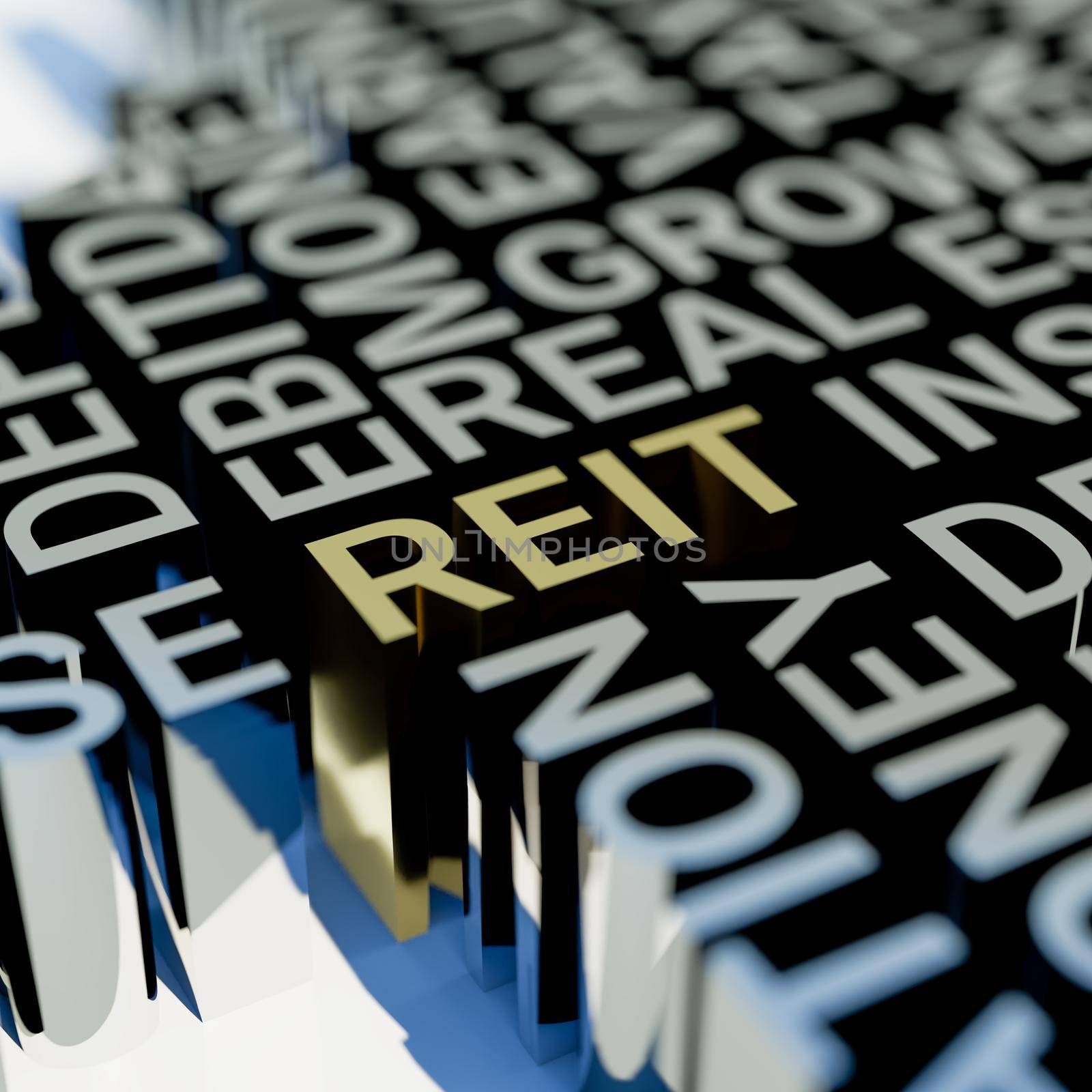 Concept image of Business Acronym REIT as Real Estate Investment Trust. 3d illustration