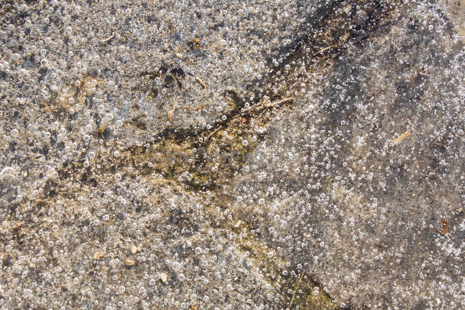 Air bubbles in the frozen water, ice background