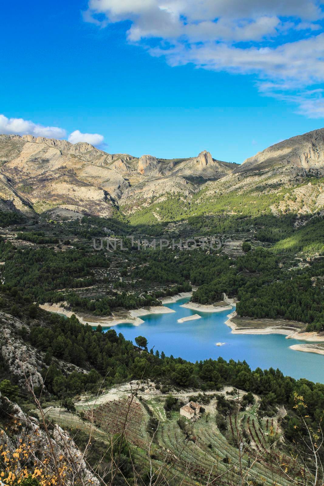 The swamp of Guadalest village surrounded by vegetation and mountains by soniabonet