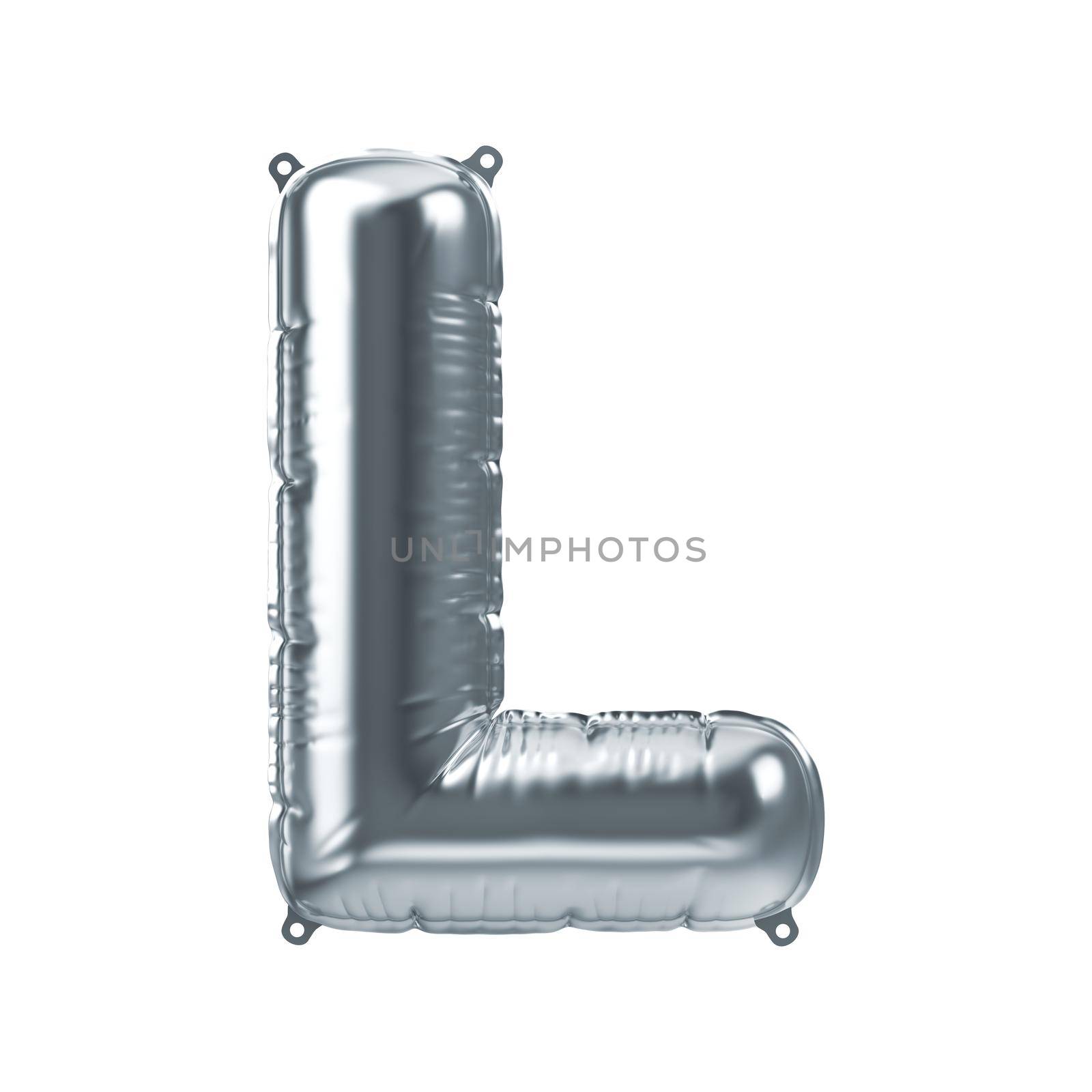 3D Render of silver inflatable foil balloon letter L. Party decoration element by lavsketch
