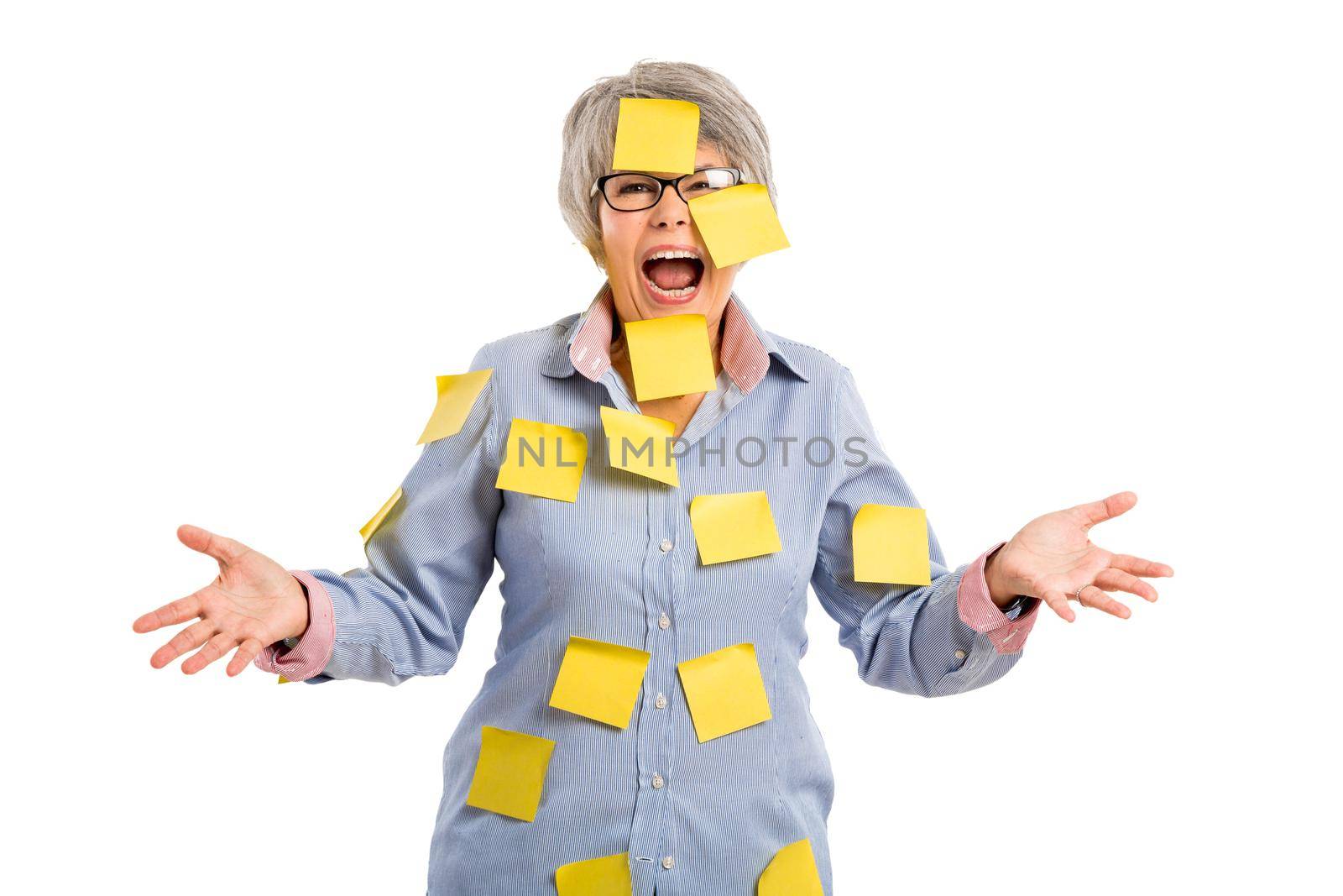 Elderly woman with yellow notes by Iko