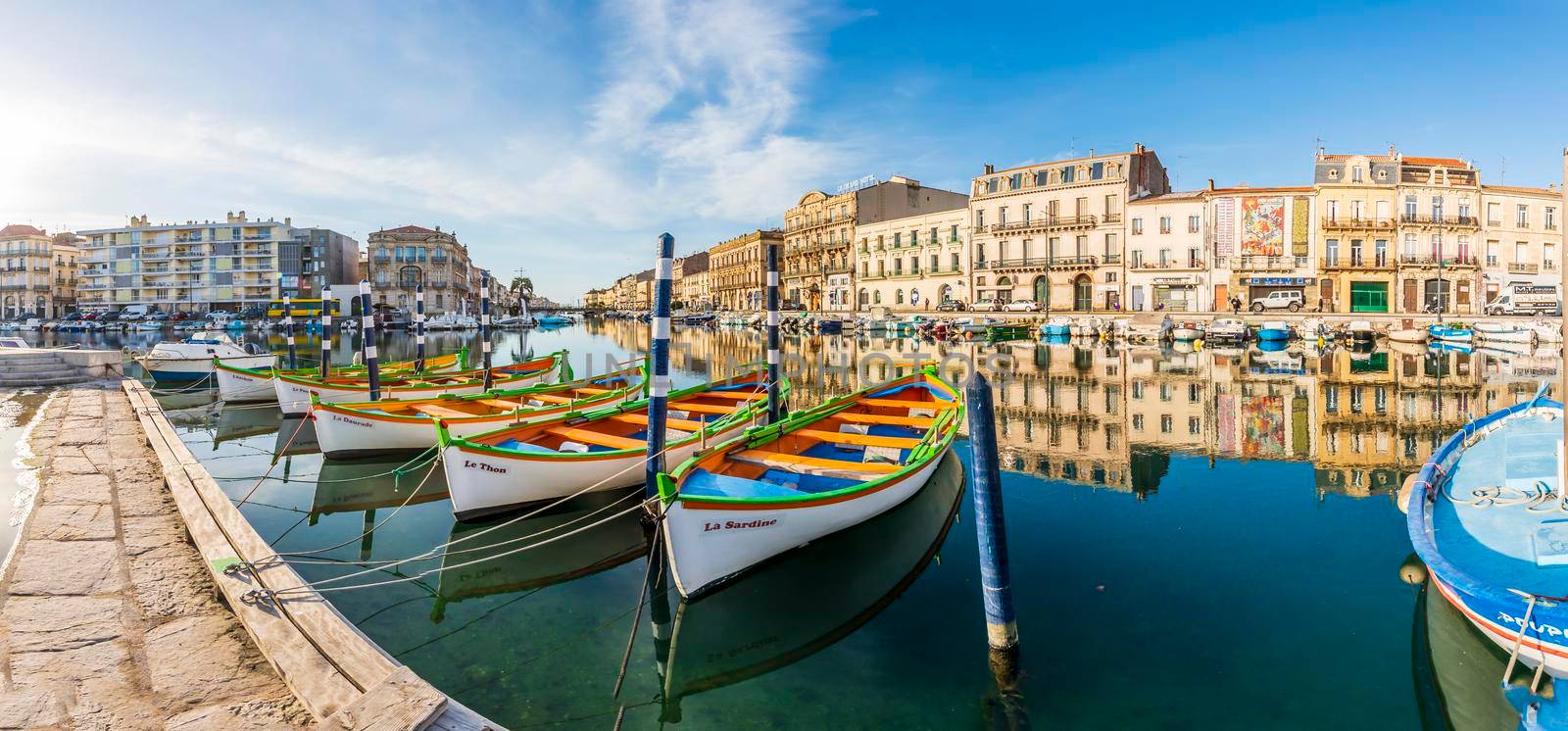 Typical boats of Sète on the royal cana, l in Sète, in Hérault, in Occitanie, France by Frederic