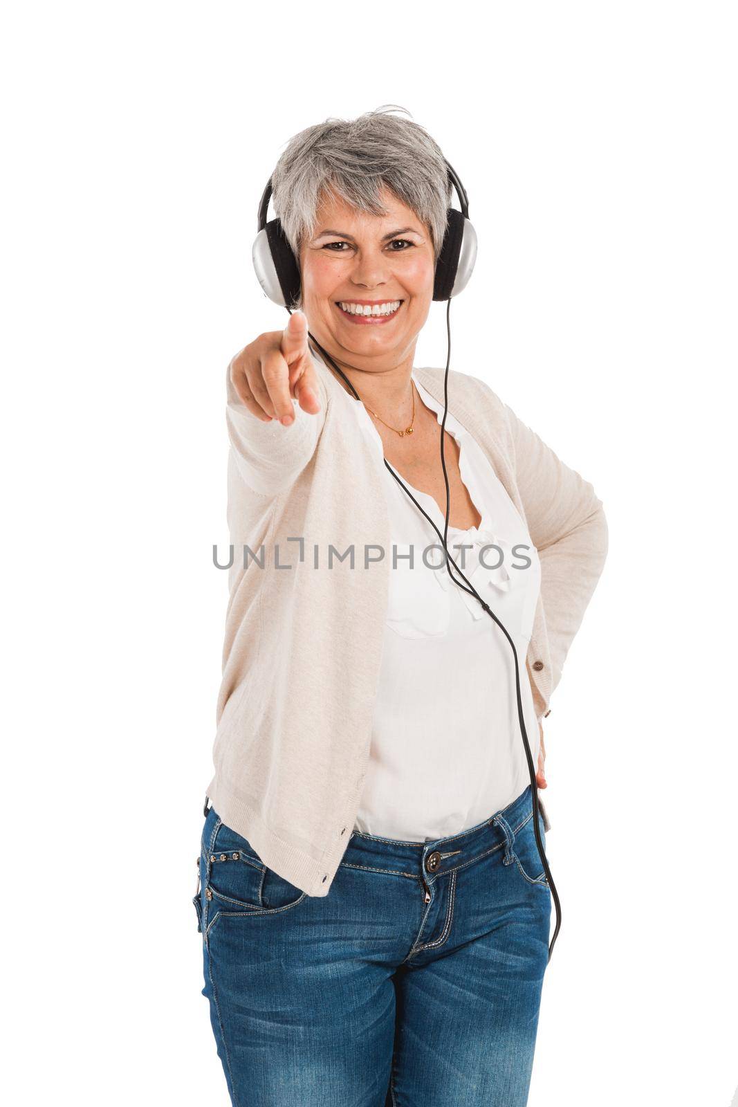 Elderly woman listen music by Iko