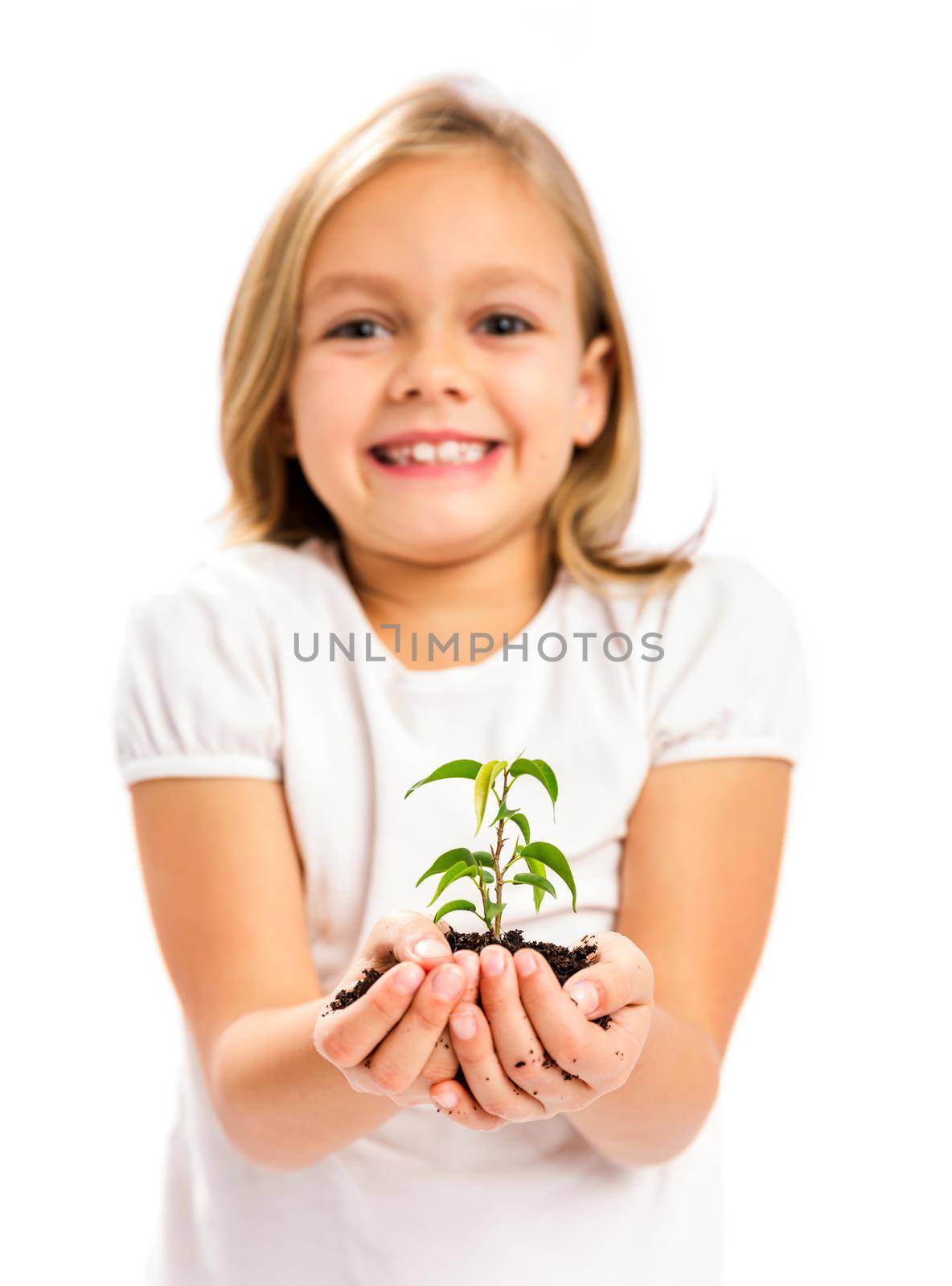 Cute girl showing a plant by Iko