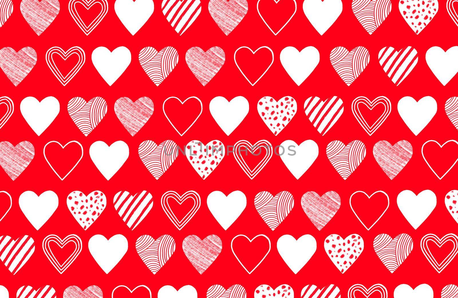 Hand drawn hearts illustration. Bright pattern for Saint Valentine's day by lavsketch